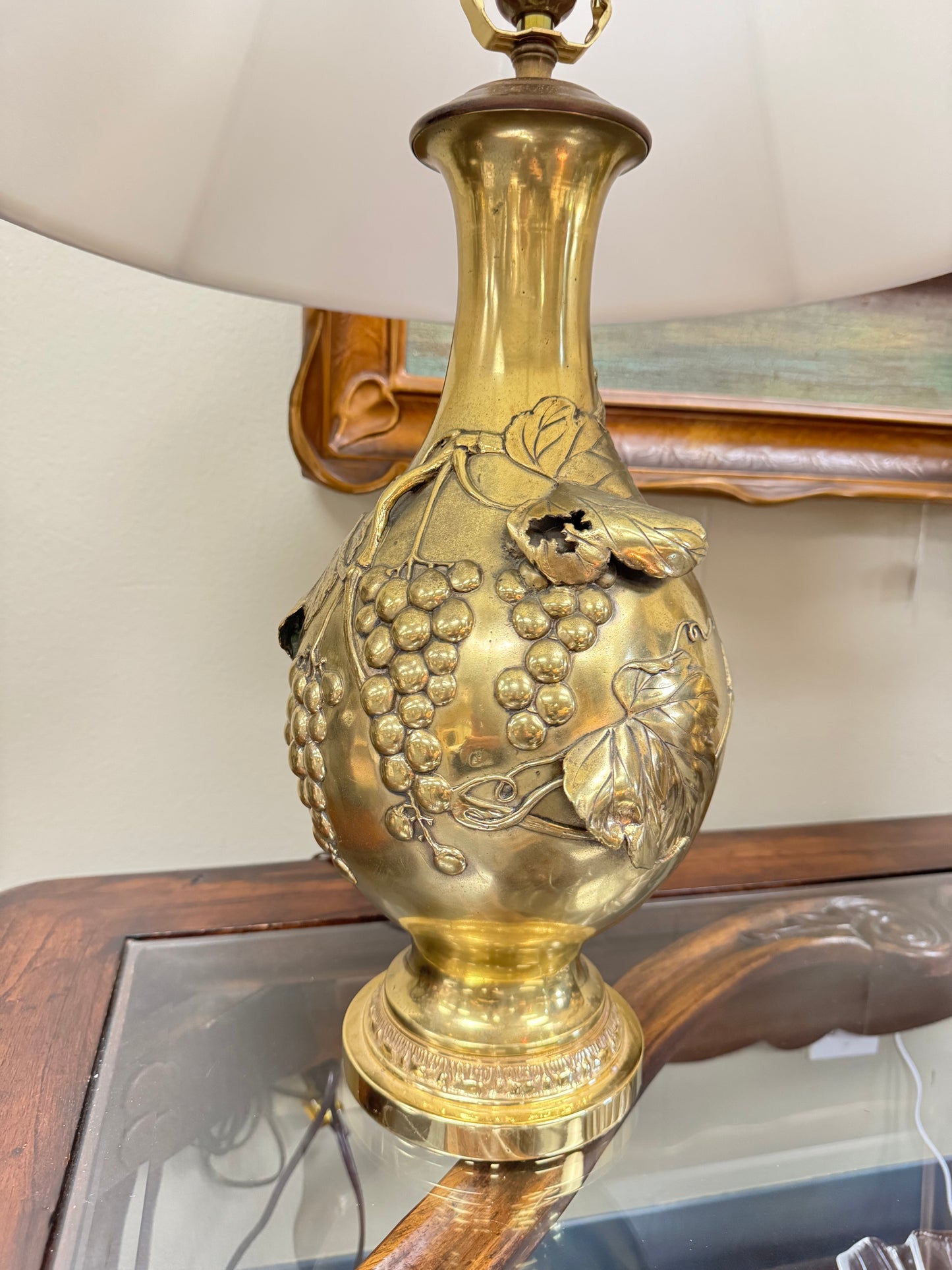 Set of 2 Vintage  Brass Table Lamps Ornate Heavy Base Grapes Design 30” Local Pickup