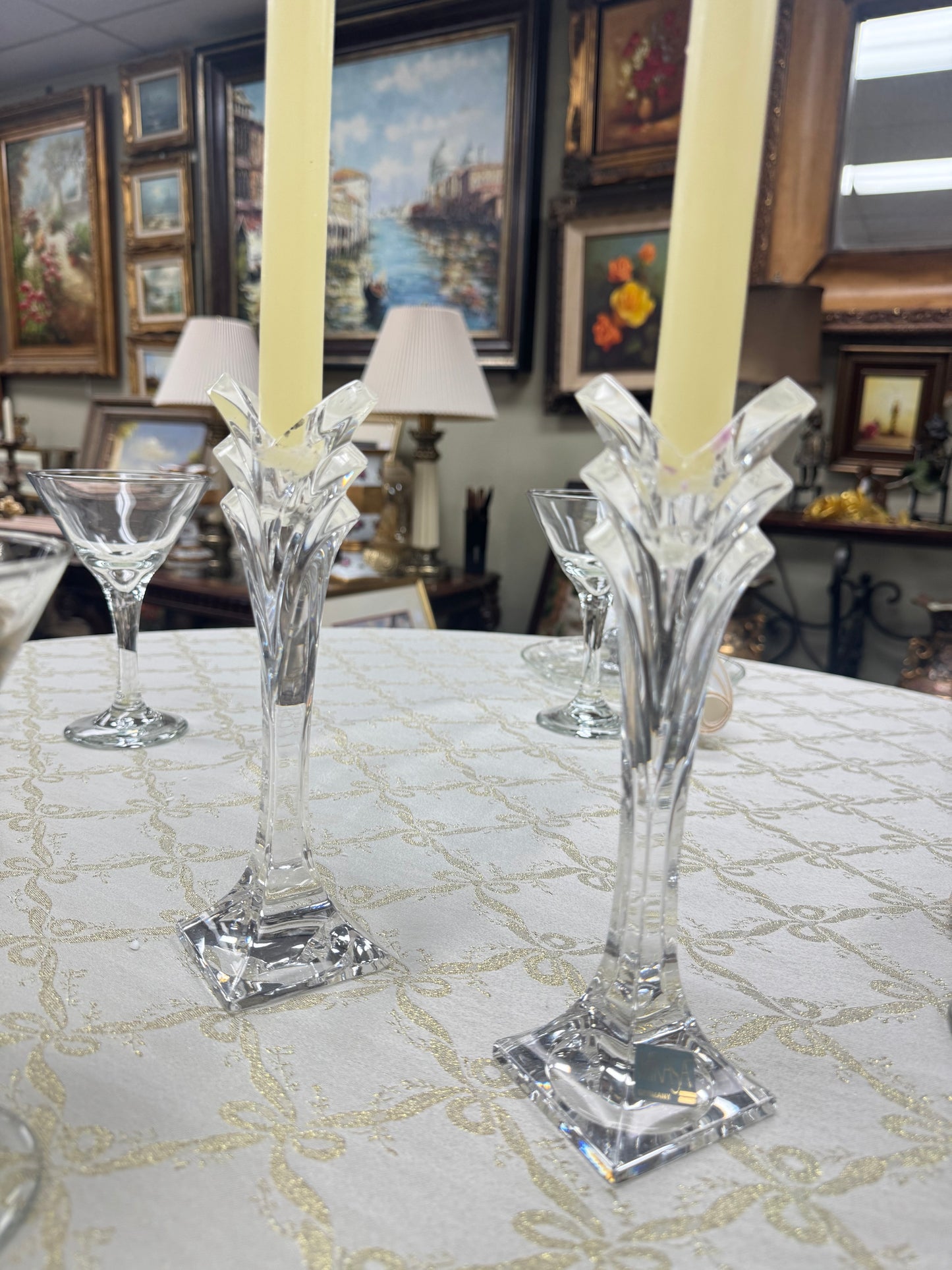 Pair Mikasa Crystal Candlestick Holders Germany 8” Elegant Clear Glass Vintage Style