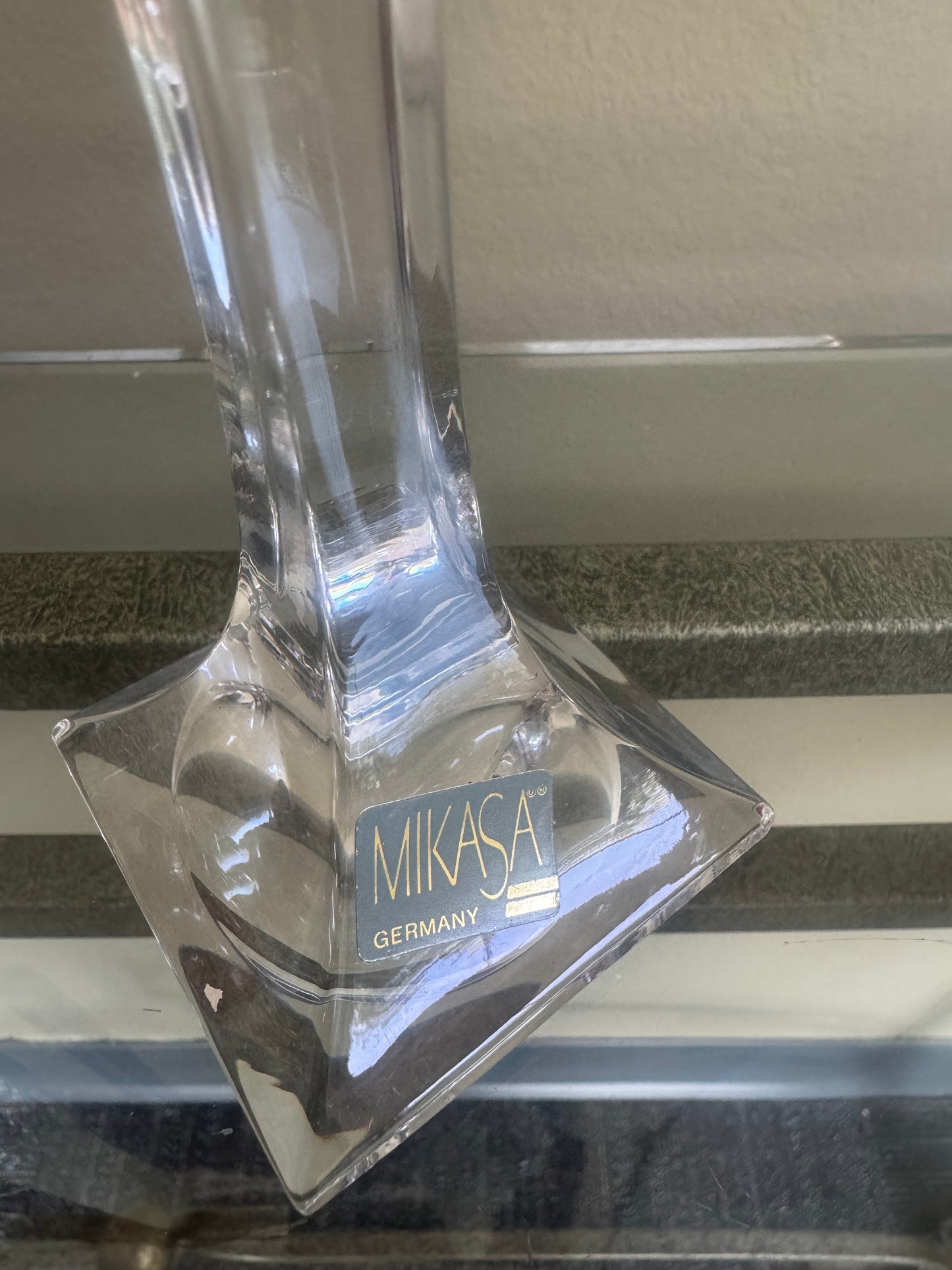 Pair Mikasa Crystal Candlestick Holders Germany 8” Elegant Clear Glass Vintage Style