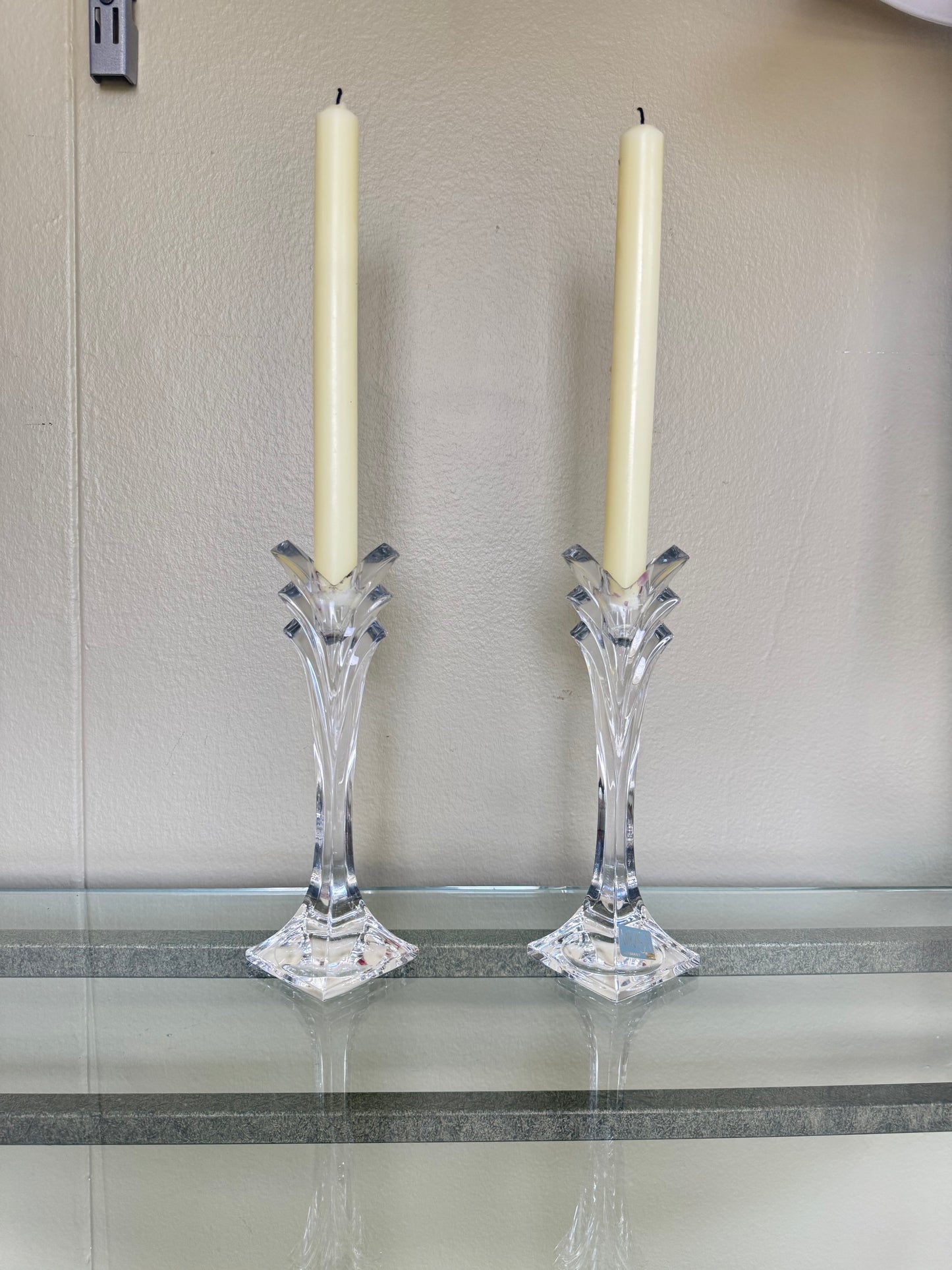 Pair Mikasa Crystal Candlestick Holders Germany 8” Elegant Clear Glass Vintage Style