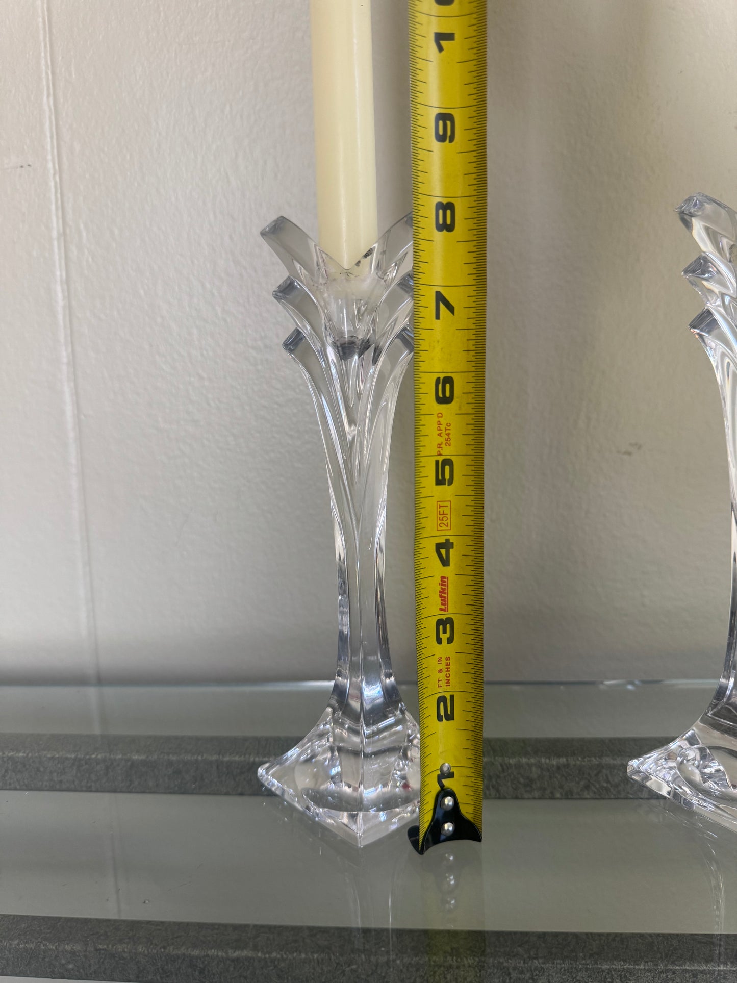 Pair Mikasa Crystal Candlestick Holders Germany 8” Elegant Clear Glass Vintage Style