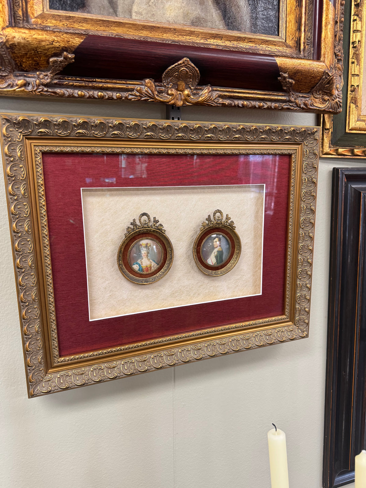 👑 Hand-Painted Porcelain Portraits – Marie Antoinette & Napoleon – Ornate Brass Frames