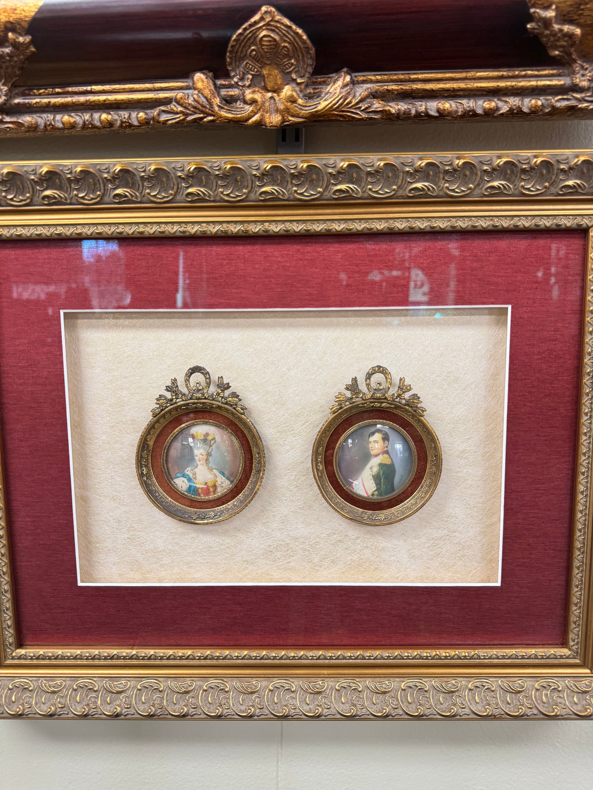 👑 Hand-Painted Porcelain Portraits – Marie Antoinette & Napoleon – Ornate Brass Frames