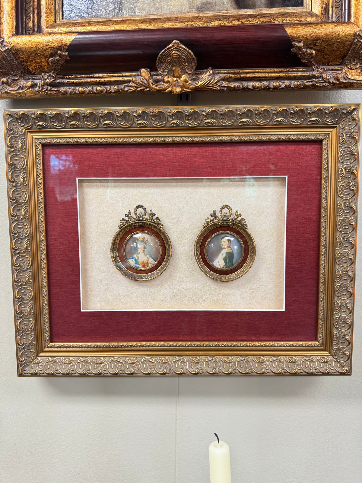 👑 Hand-Painted Porcelain Portraits – Marie Antoinette & Napoleon – Ornate Brass Frames