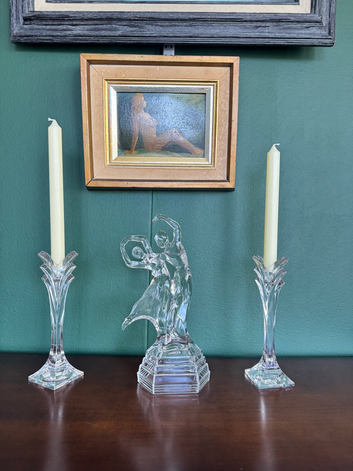 💎 Vintage Crystal Dancing Couple Figurine & Candlestick Holders – Set of 3