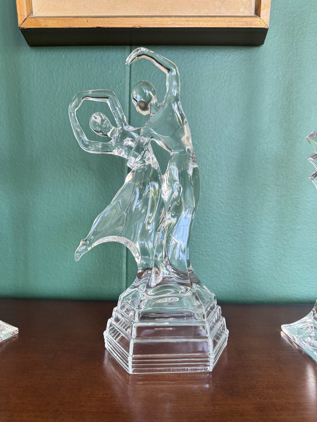 💎 Vintage Crystal Dancing Couple Figurine & Candlestick Holders – Set of 3