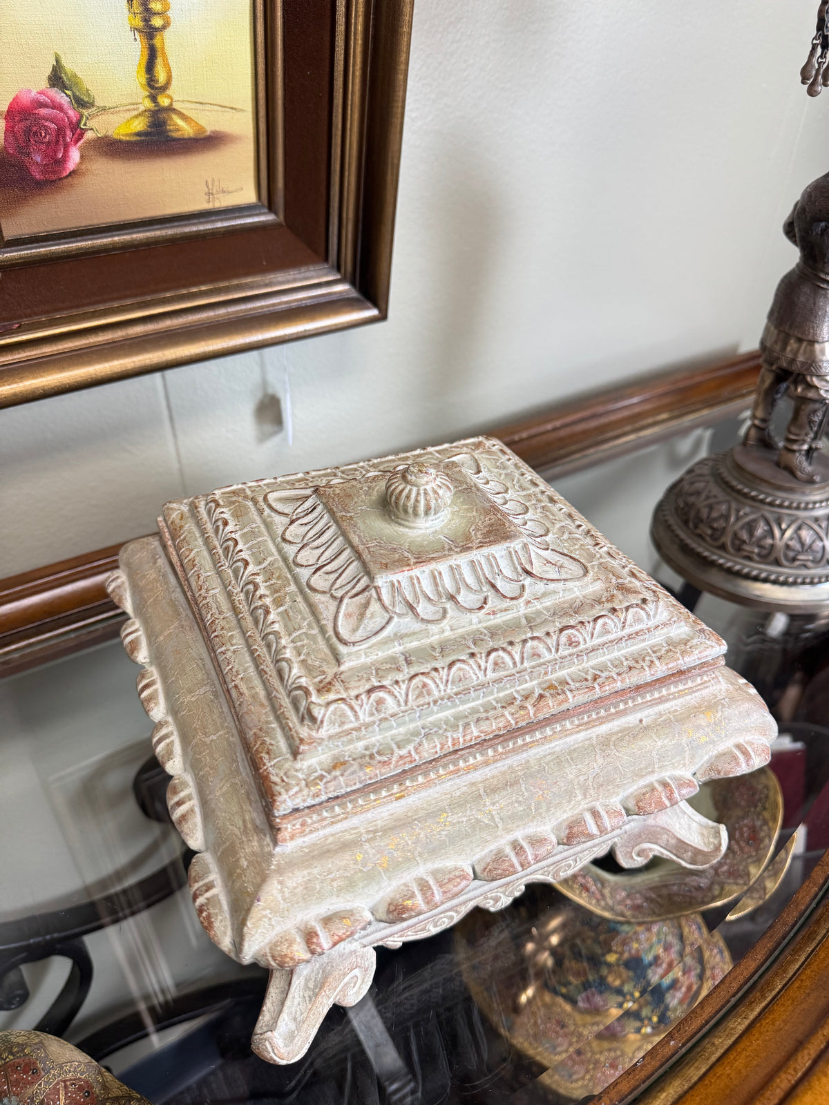 Ornate Decorative Storage Box with Lid – Ivory & Gold