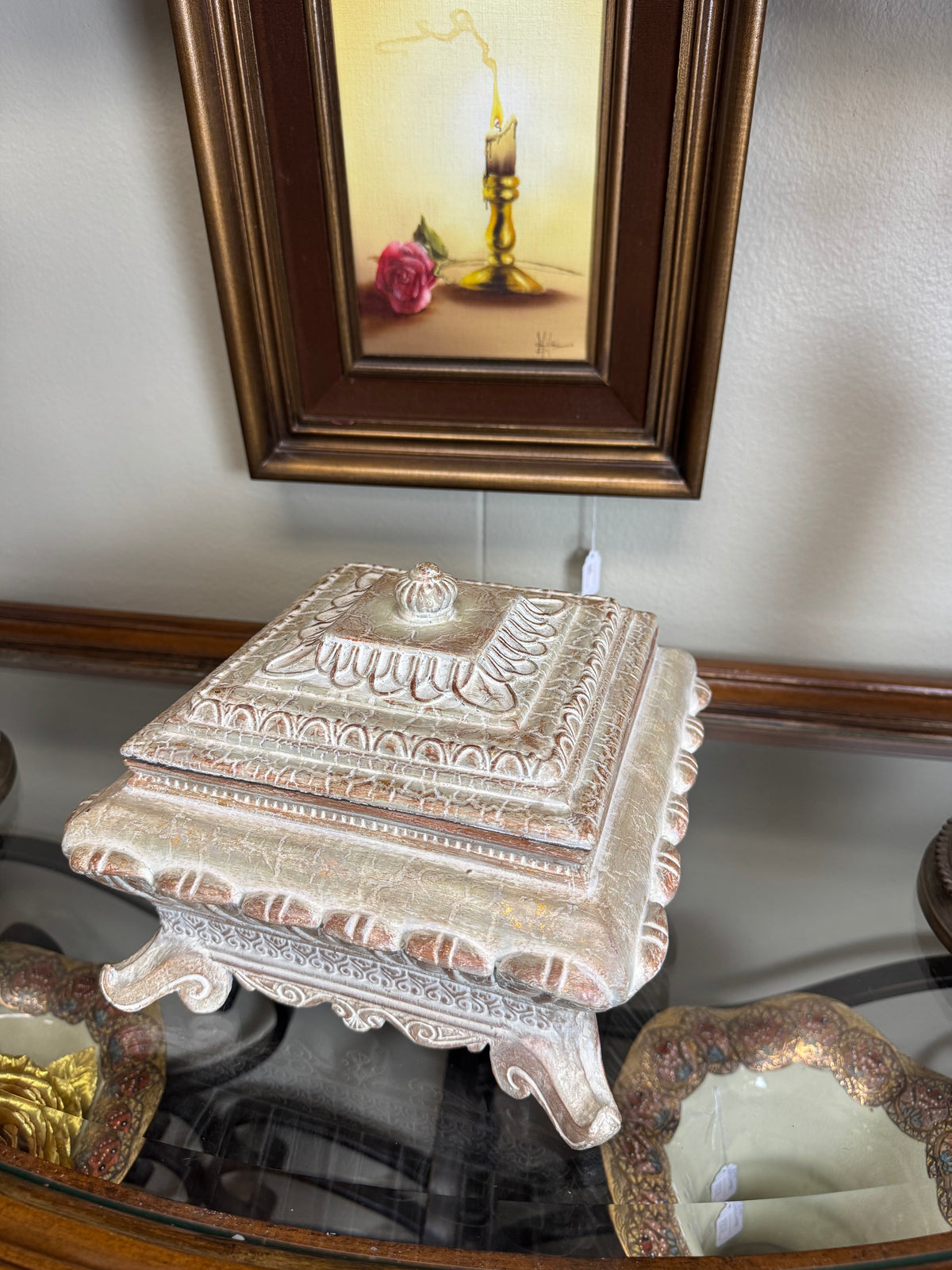 Ornate Decorative Storage Box with Lid – Ivory & Gold