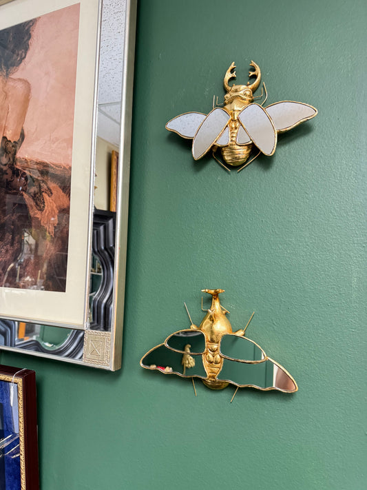 🪲 Gold Mirrored Insect Wall Decor – Stag Beetle & Beetle Set of 2