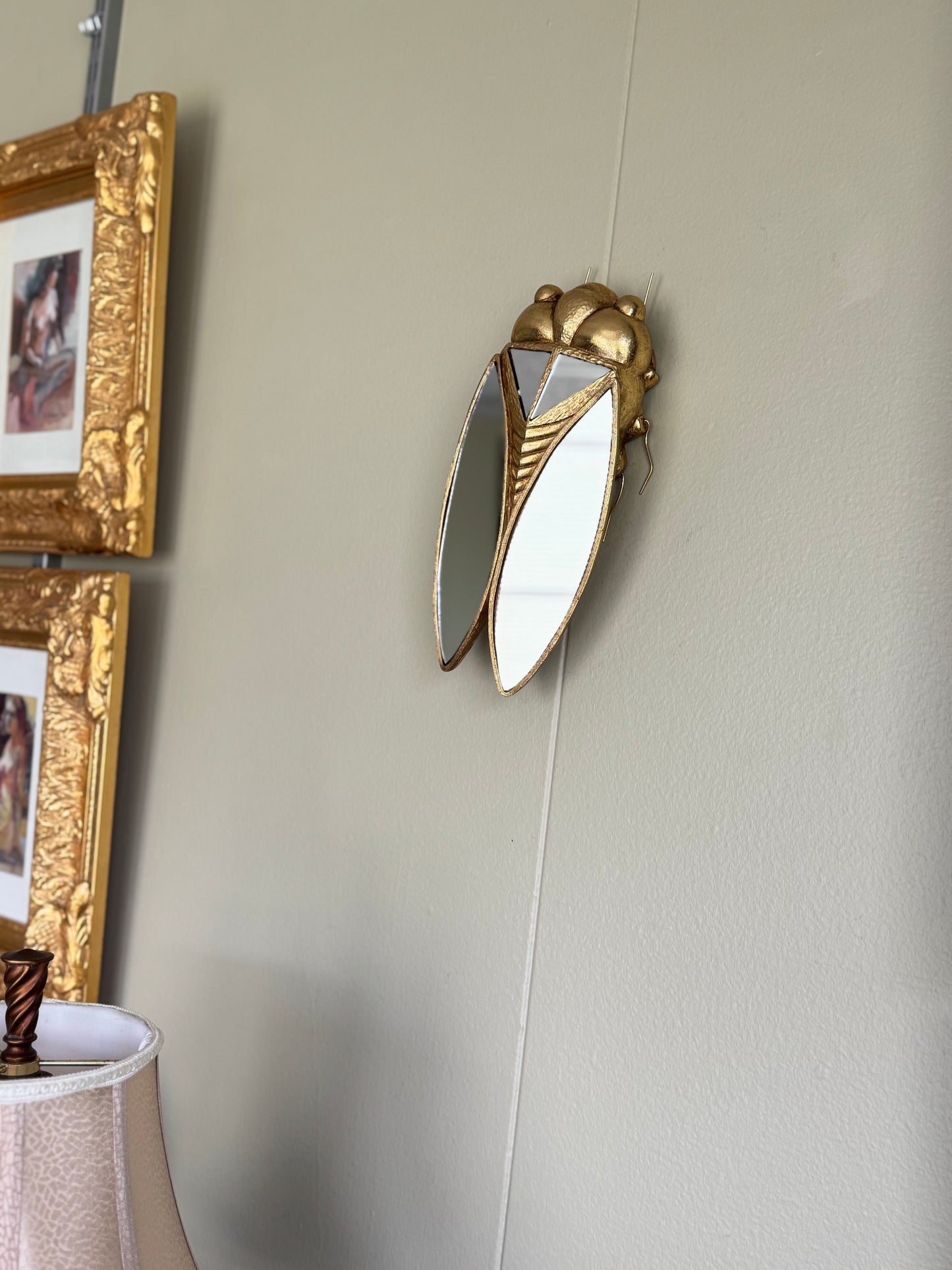 Gold Wall Art Decor Sculptural Cicada Hanging Piece Resin Decorative Accent With Mirror Style Tall ''11