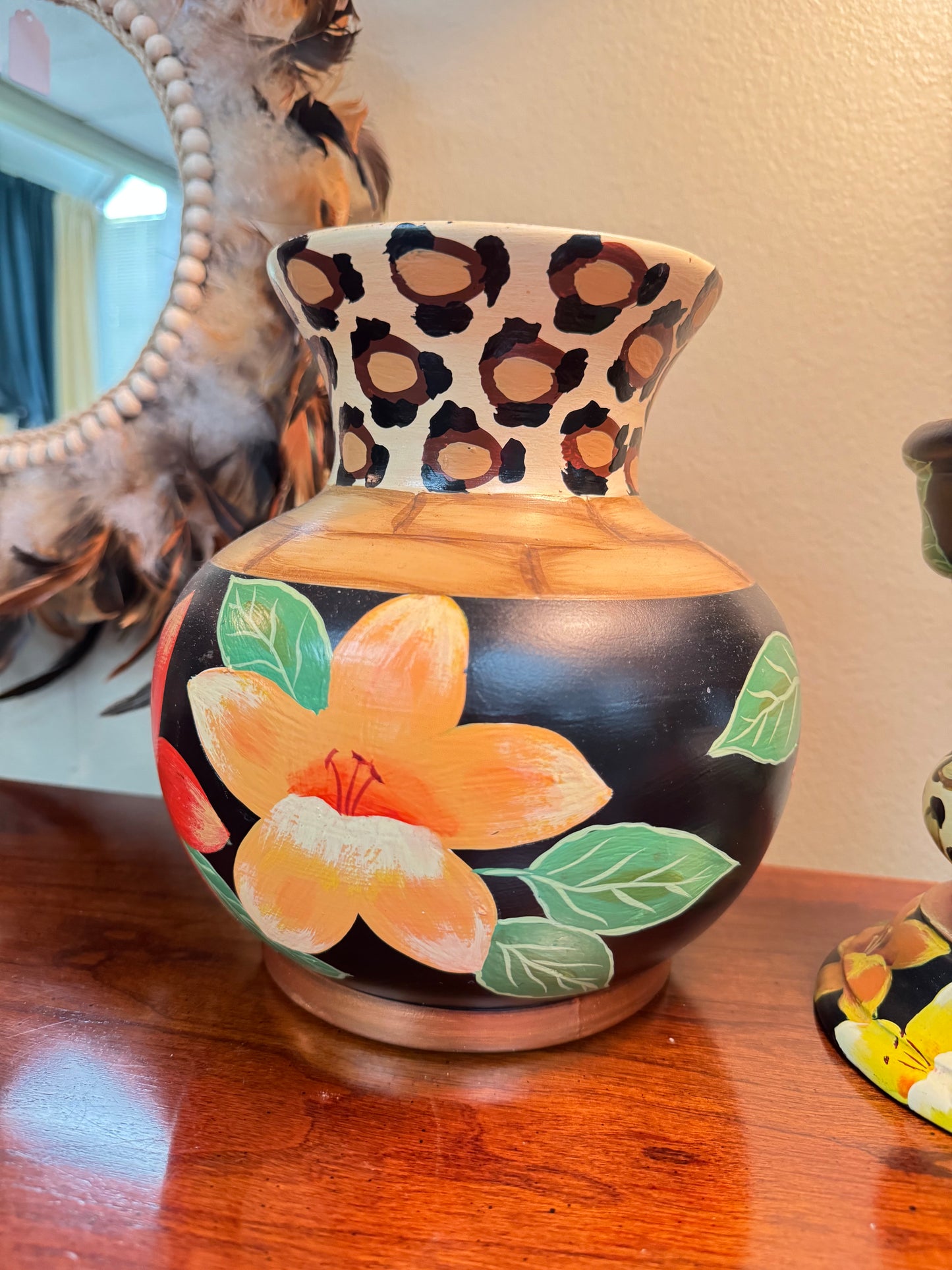 Hand Painted Floral Vase & Candle Holder Set Anita Rosenberg 2002 Decorative Art Pottery