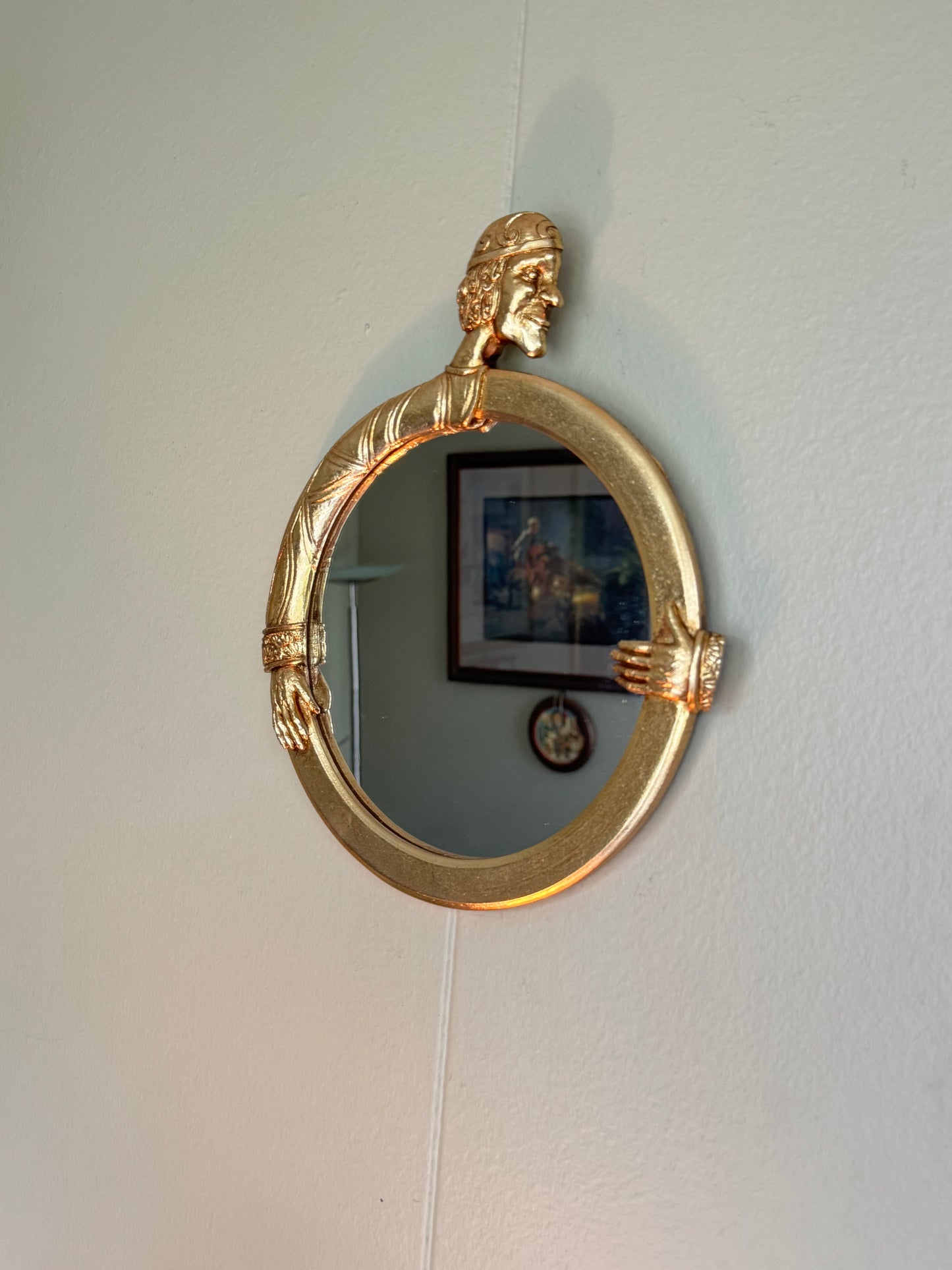 Gold Sculptural Wall Mirror Figural Art Deco Style Resin Wall Decor Unique Hanging Accent ''10