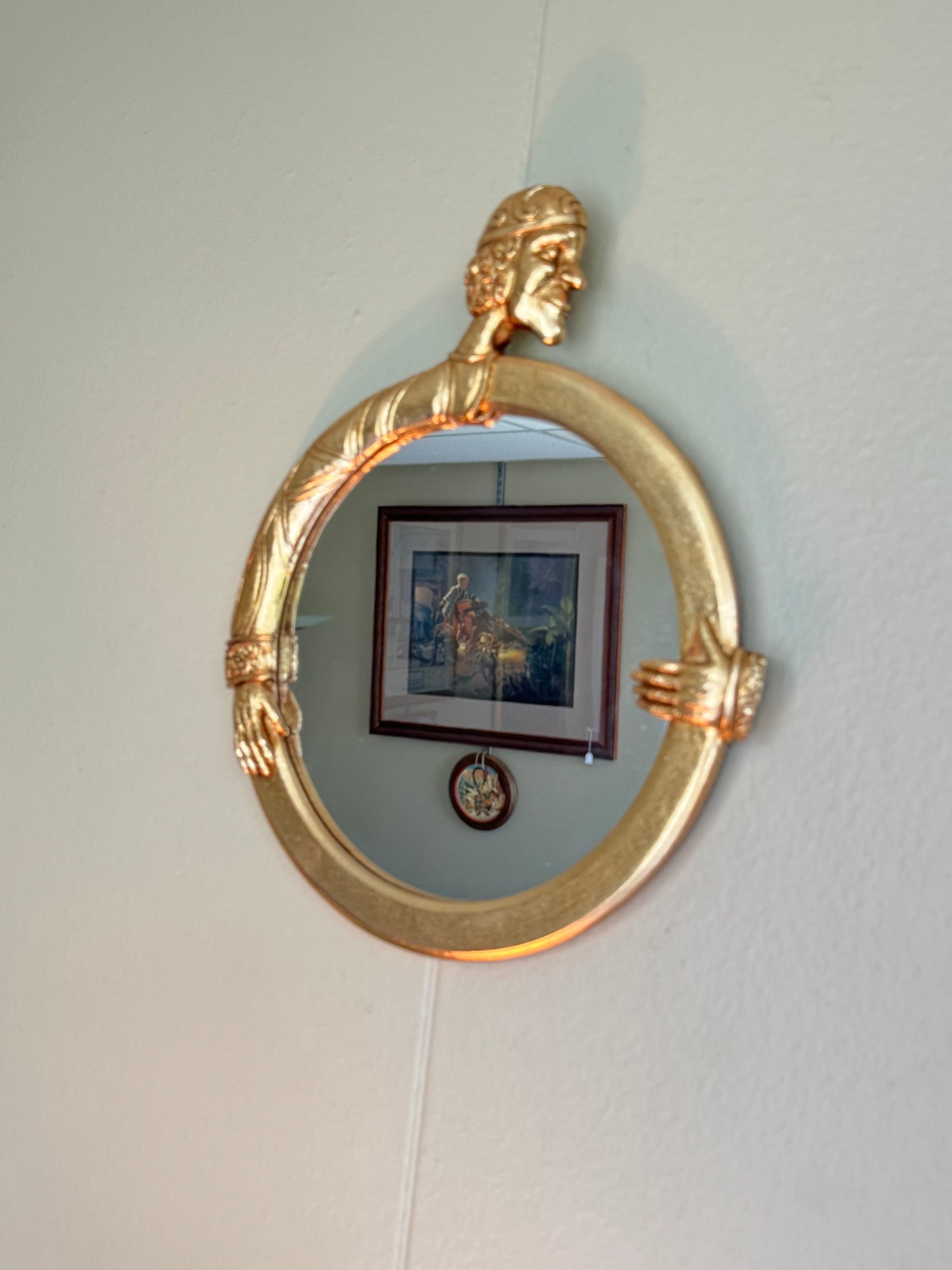 Gold Sculptural Wall Mirror Figural Art Deco Style Resin Wall Decor Unique Hanging Accent ''10