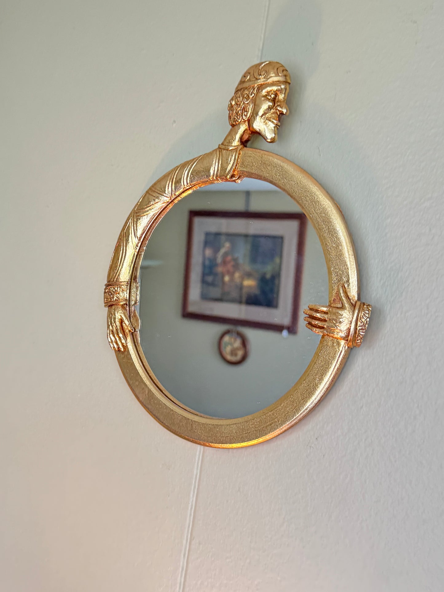 Gold Sculptural Wall Mirror Figural Art Deco Style Resin Wall Decor Unique Hanging Accent ''10