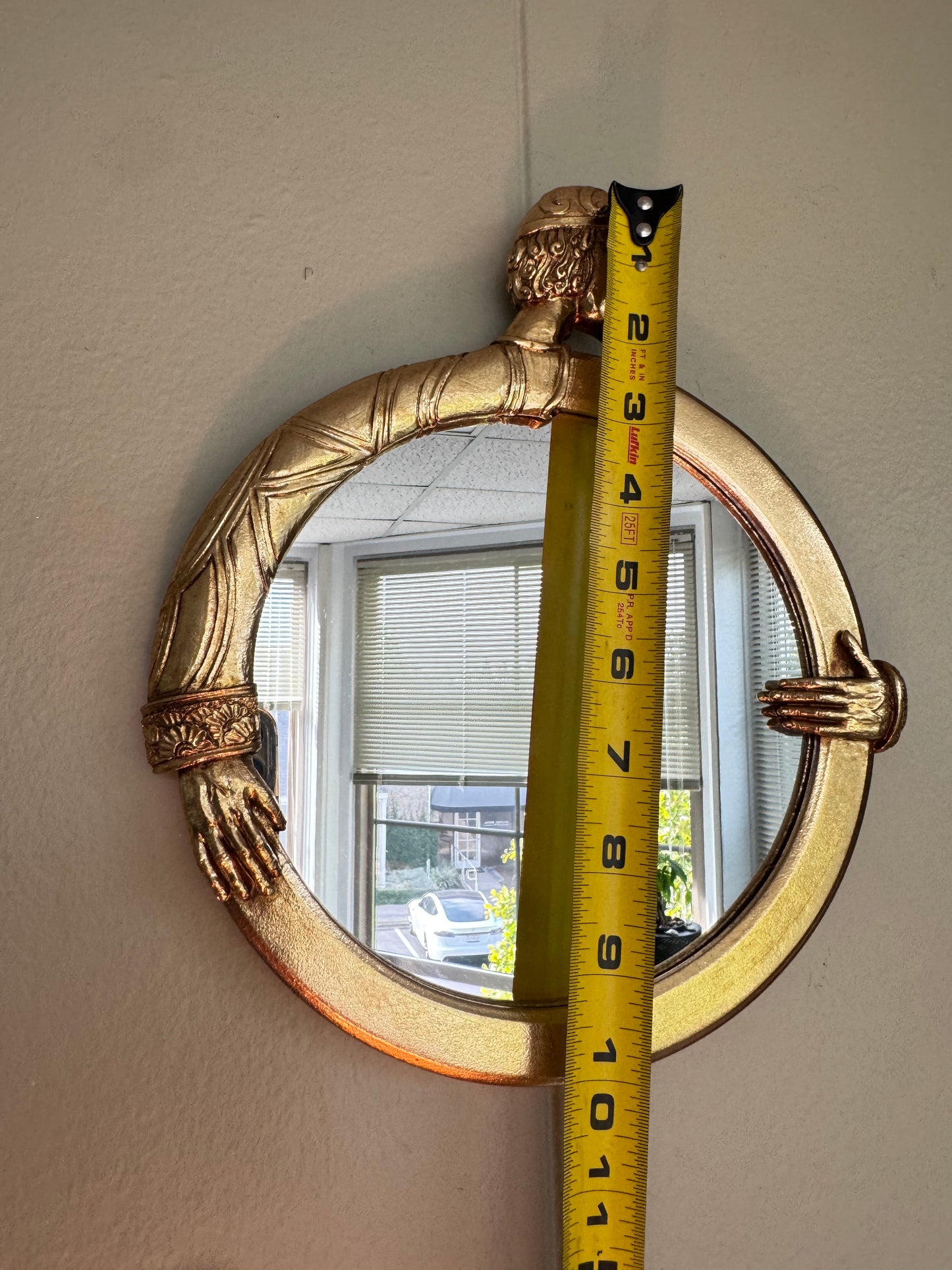 Gold Sculptural Wall Mirror Figural Art Deco Style Resin Wall Decor Unique Hanging Accent ''10