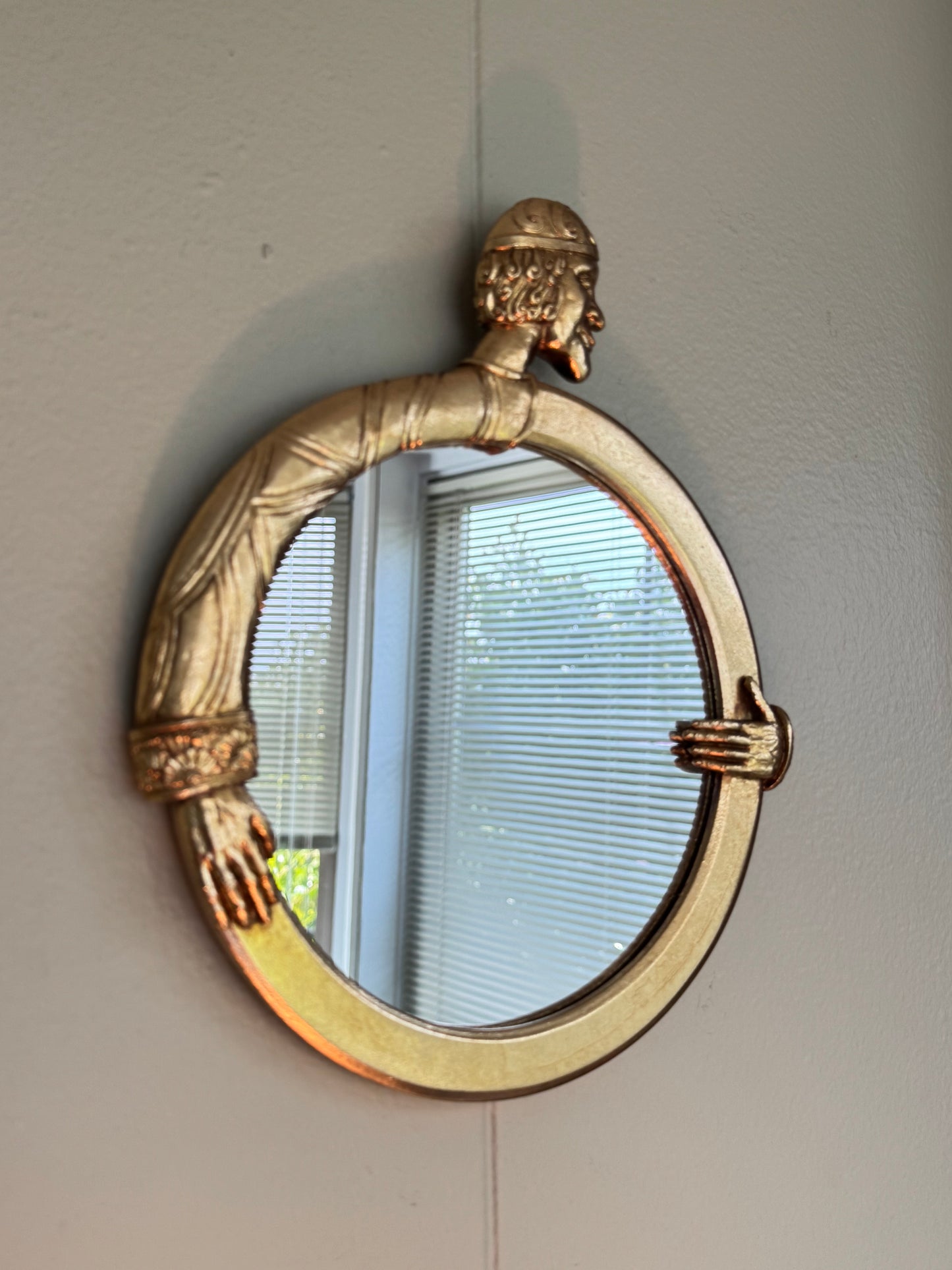 Gold Sculptural Wall Mirror Figural Art Deco Style Resin Wall Decor Unique Hanging Accent ''10