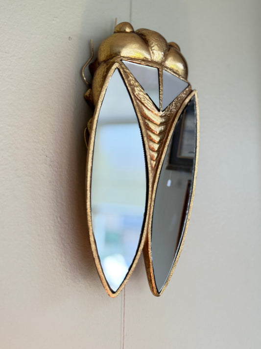 Gold Wall Art Decor Sculptural Cicada Hanging Piece Resin Decorative Accent With Mirror Style Tall ''11