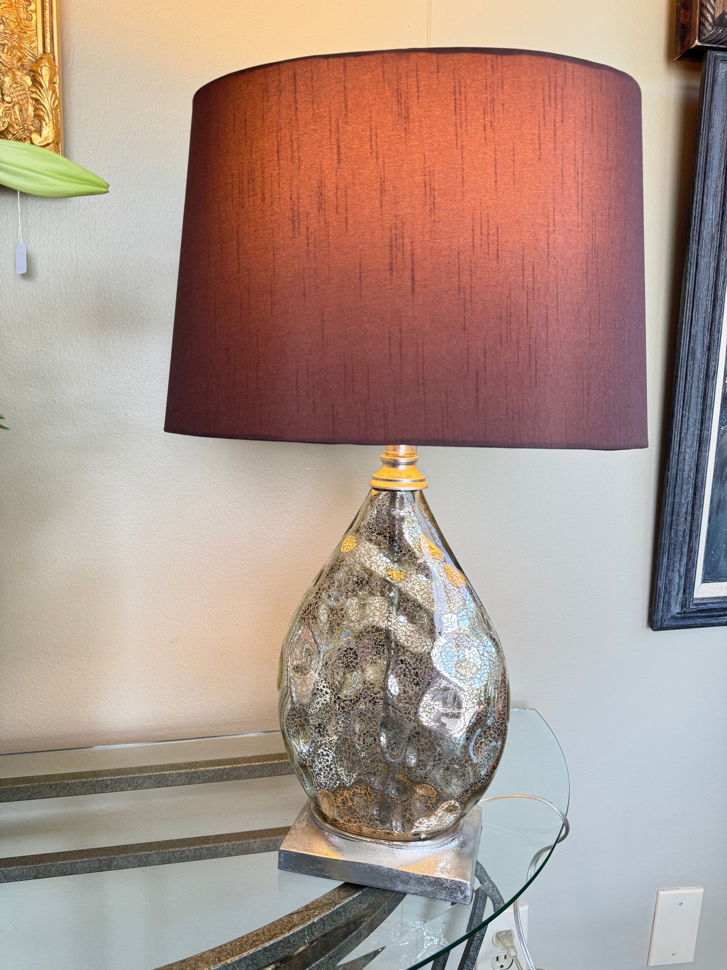 Modern Glass Table Lamps Set of 2 Silver Textured Base Brown Shade Large 25''23'' Local pickup