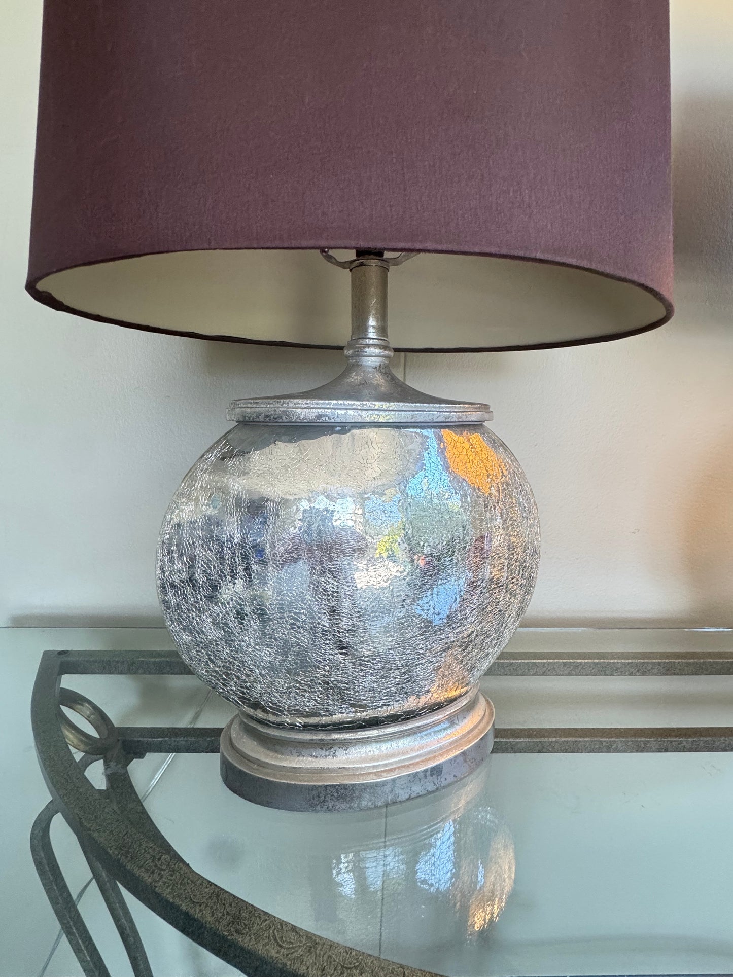 Modern Glass Table Lamps Set of 2 Silver Textured Base Brown Shade Large 25''23'' Local pickup