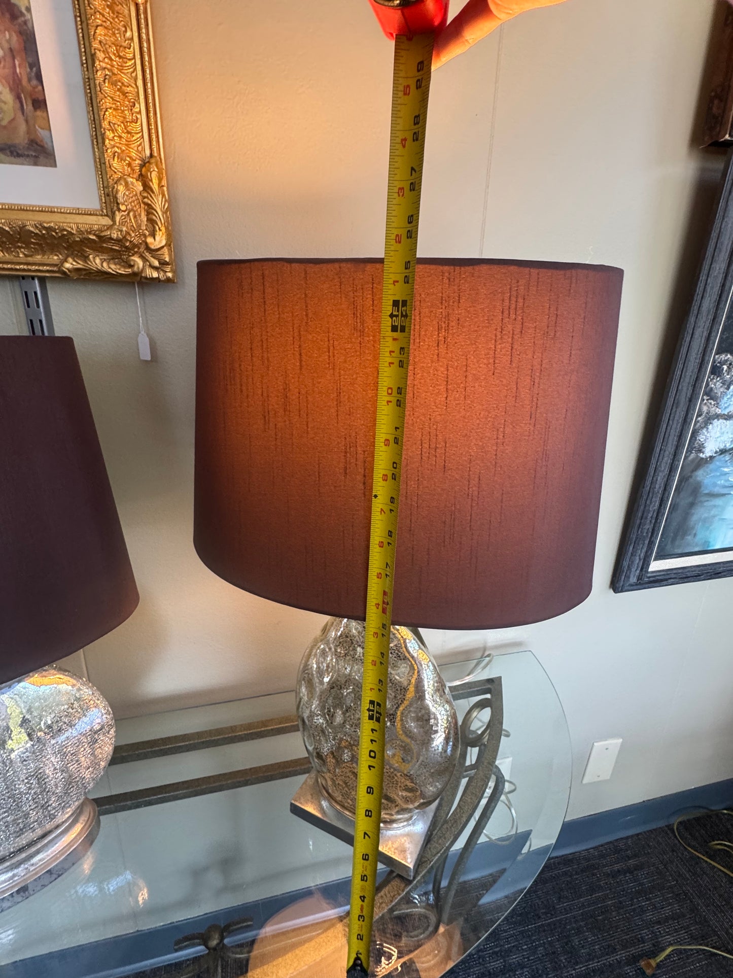 Modern Glass Table Lamps Set of 2 Silver Textured Base Brown Shade Large 25''23'' Local pickup