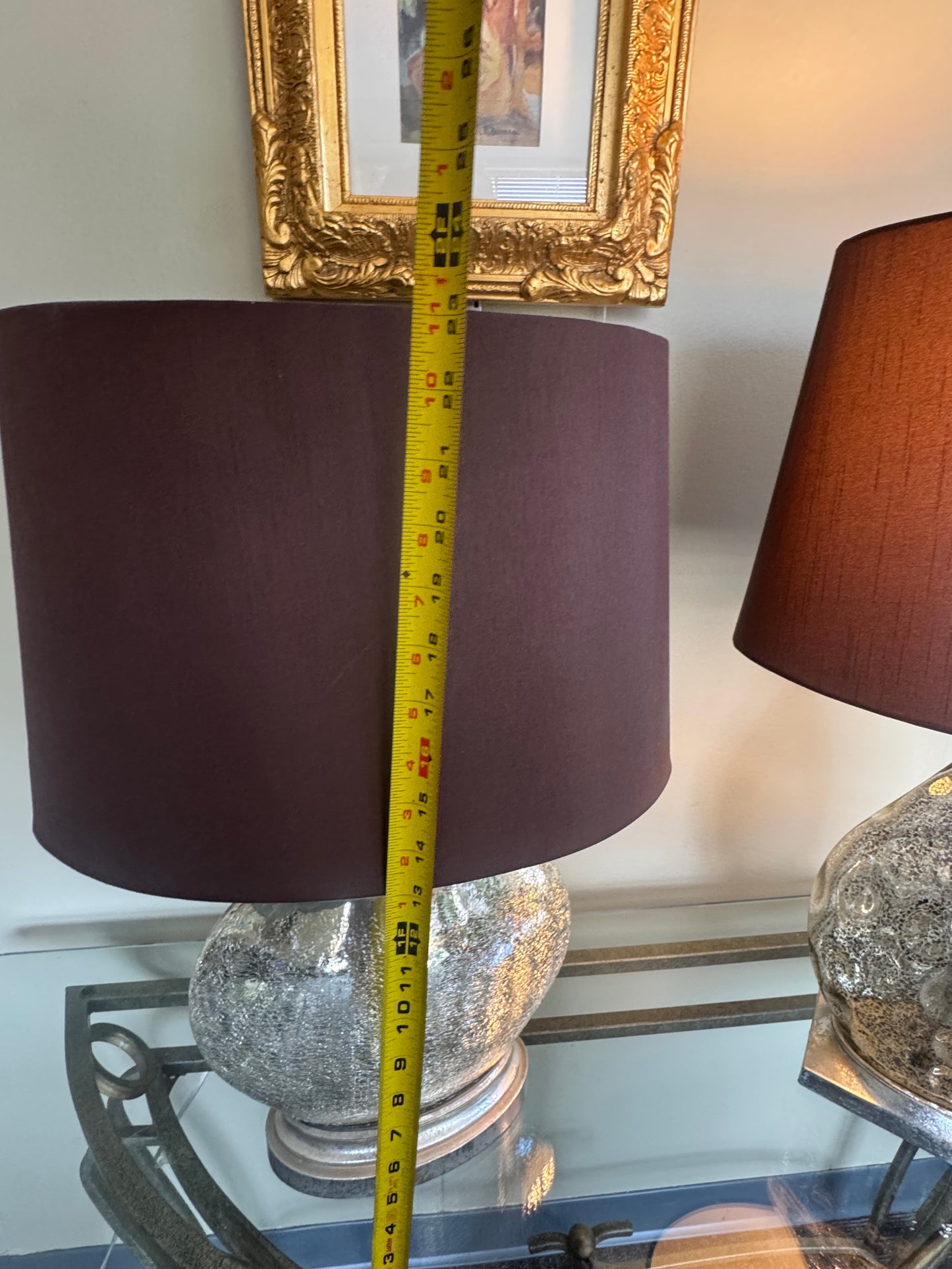 Modern Glass Table Lamps Set of 2 Silver Textured Base Brown Shade Large 25''23'' Local pickup