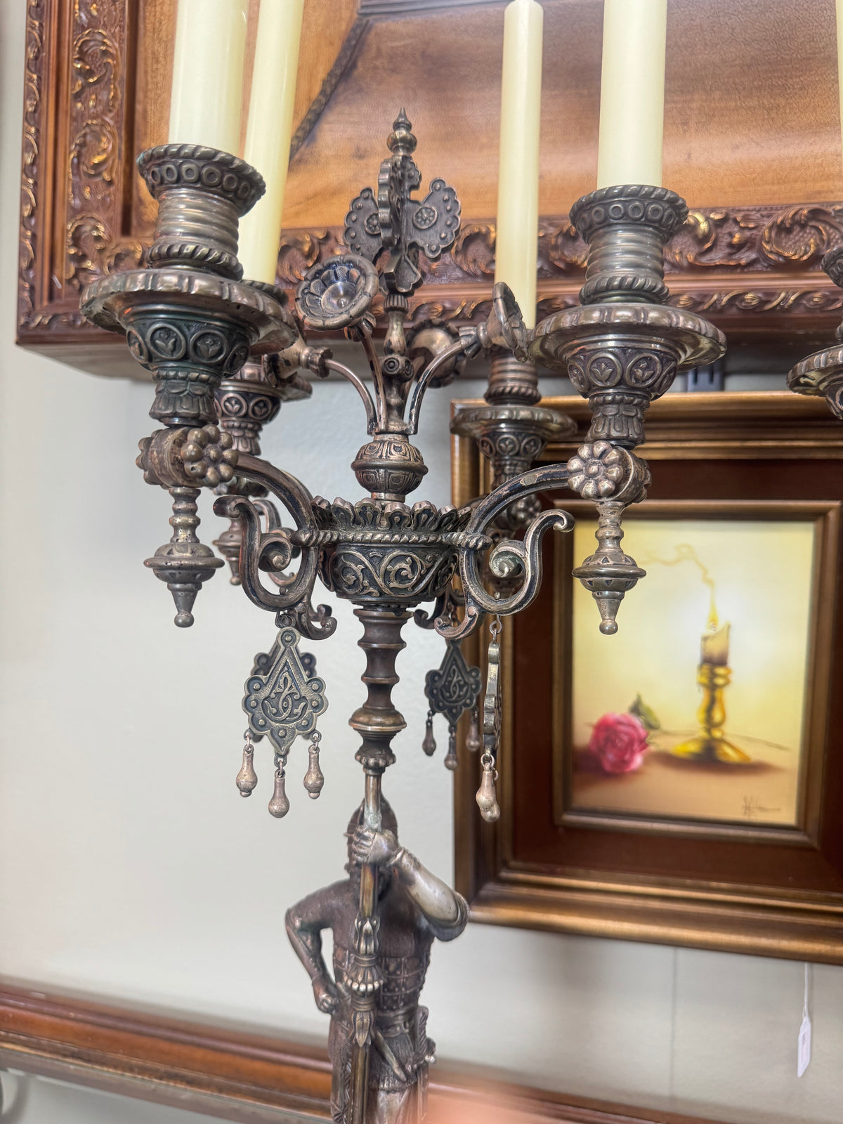 Antique Imperial Russian Silver Figural Candelabra Pair – Sazikov, Moscow 1867 – 84 Silver Warrior Candle Holders – Local Pickup Only