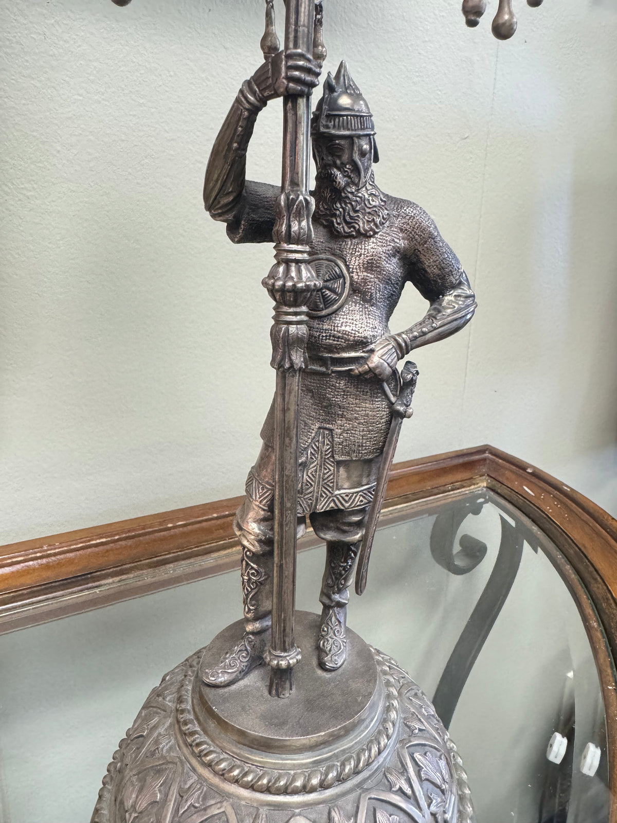 Antique Imperial Russian Silver Figural Candelabra Pair – Sazikov, Moscow 1867 – 84 Silver Warrior Candle Holders – Local Pickup Only