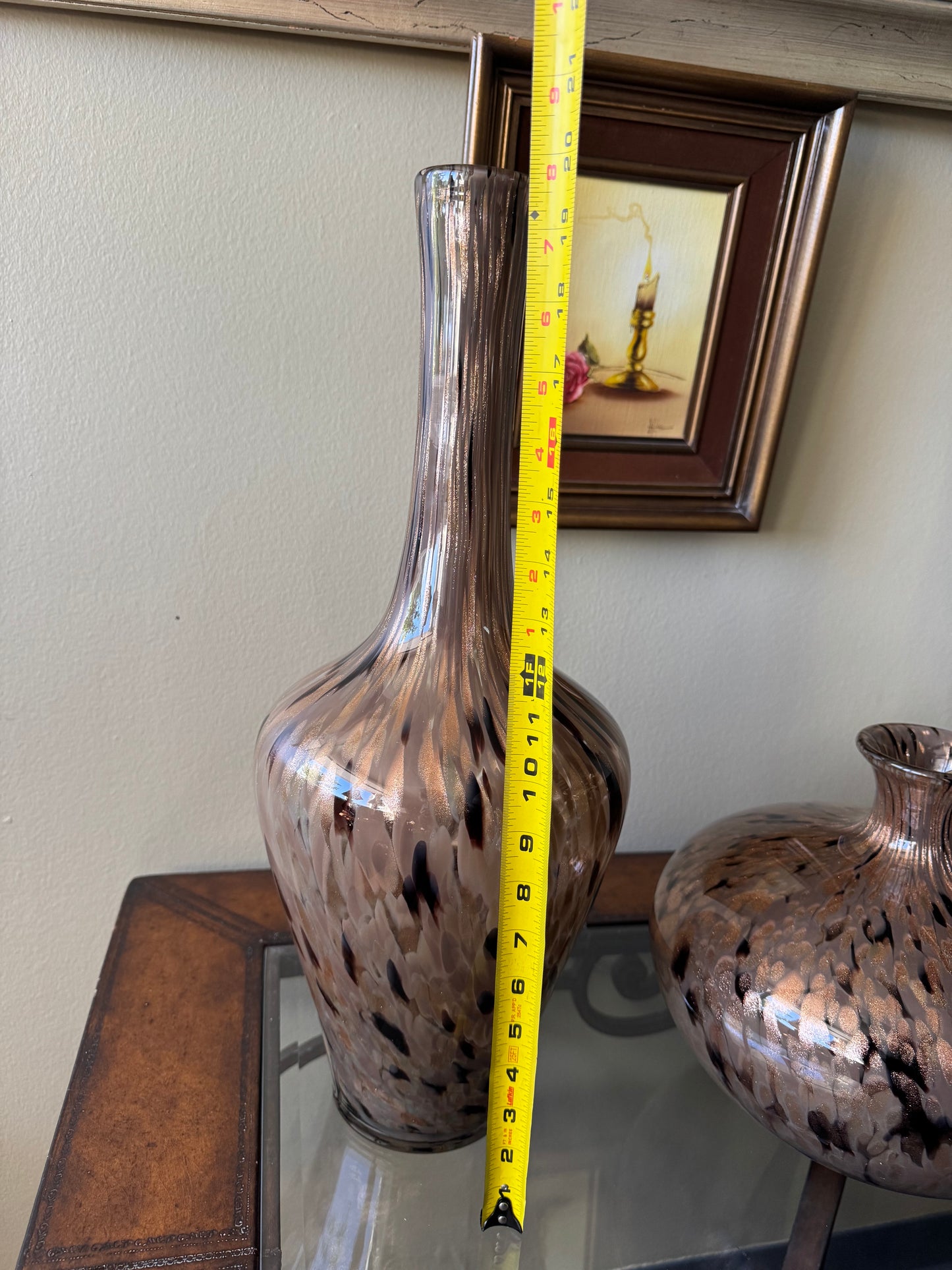 Glass Vase Set of 2 Brown Speckled Modern Decor Pair Art Glass Style Local pickup