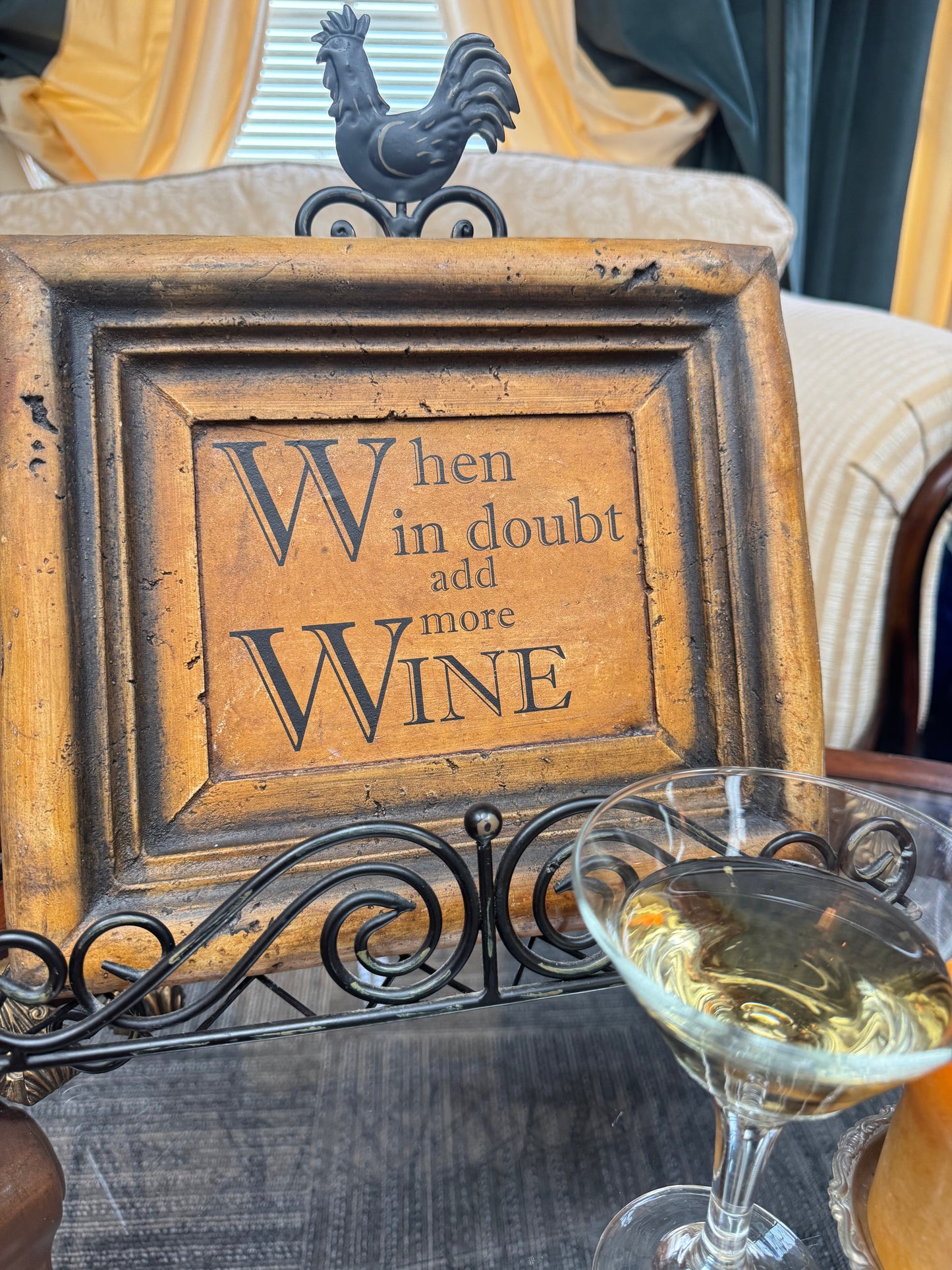 Heavy Ceramic Wine Quote Plaque w/ Metal Stand Rustic Framed Decor “When in Doubt Add More Wine”