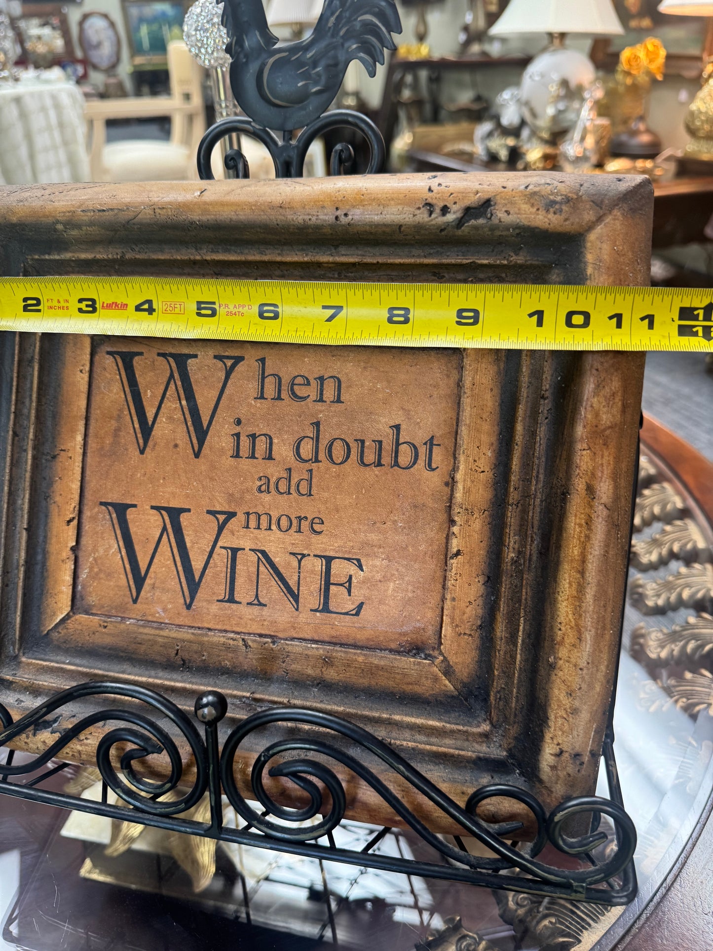 Heavy Ceramic Wine Quote Plaque w/ Metal Stand Rustic Framed Decor “When in Doubt Add More Wine”