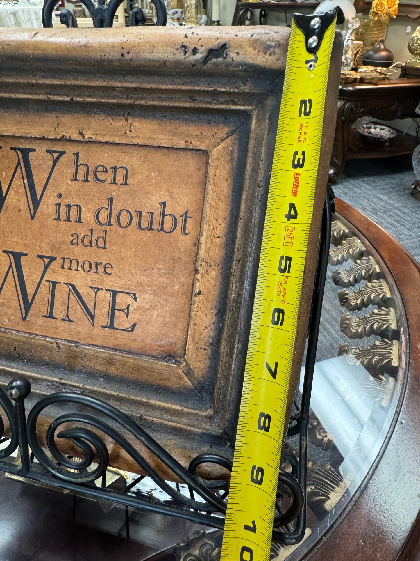 Heavy Ceramic Wine Quote Plaque w/ Metal Stand Rustic Framed Decor “When in Doubt Add More Wine”