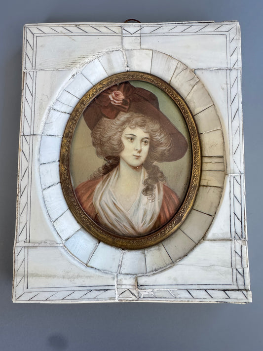 Vintage Framed Portrait Miniature Set 2 Oval Lady  Wall Decor Pair 5"x 4.5 "