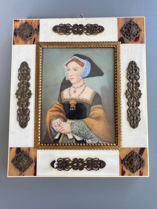 Vintage Signed Portrait Wall Decor Set Ornate Mini Frames Classic European Tudor Style Art 5.5"x4.5"