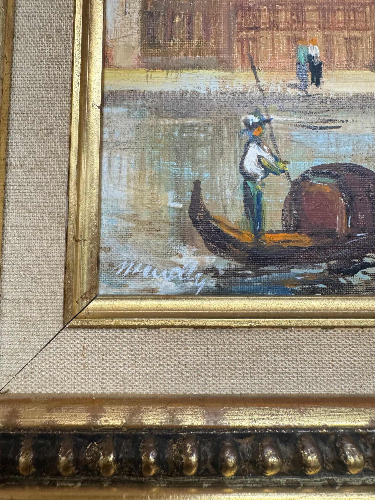 Vintage Signed Venice Oil Painting on Canvas – Ornate Gold Frame 20"x18"