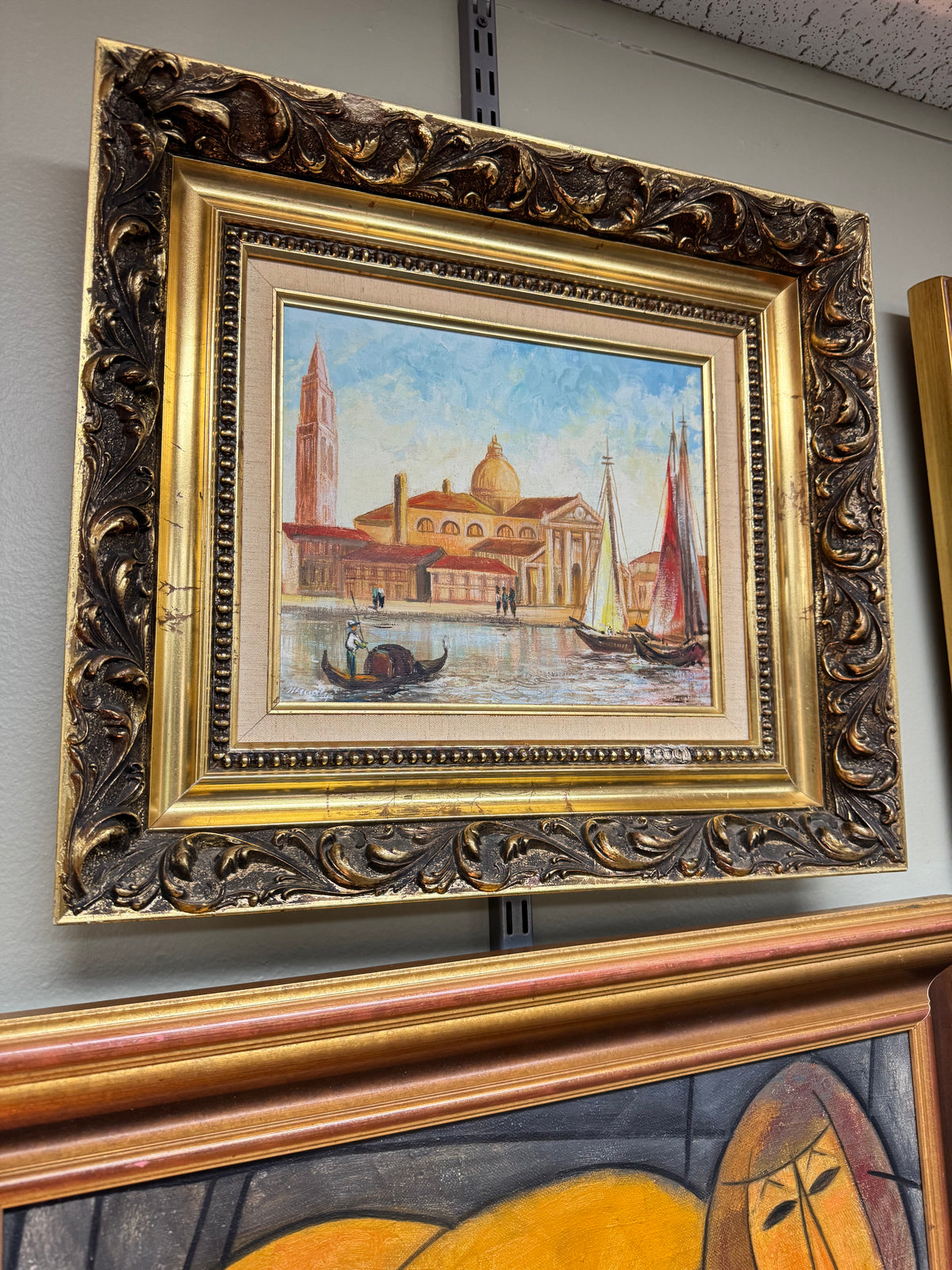 Vintage Signed Venice Oil Painting on Canvas – Ornate Gold Frame 20"x18"