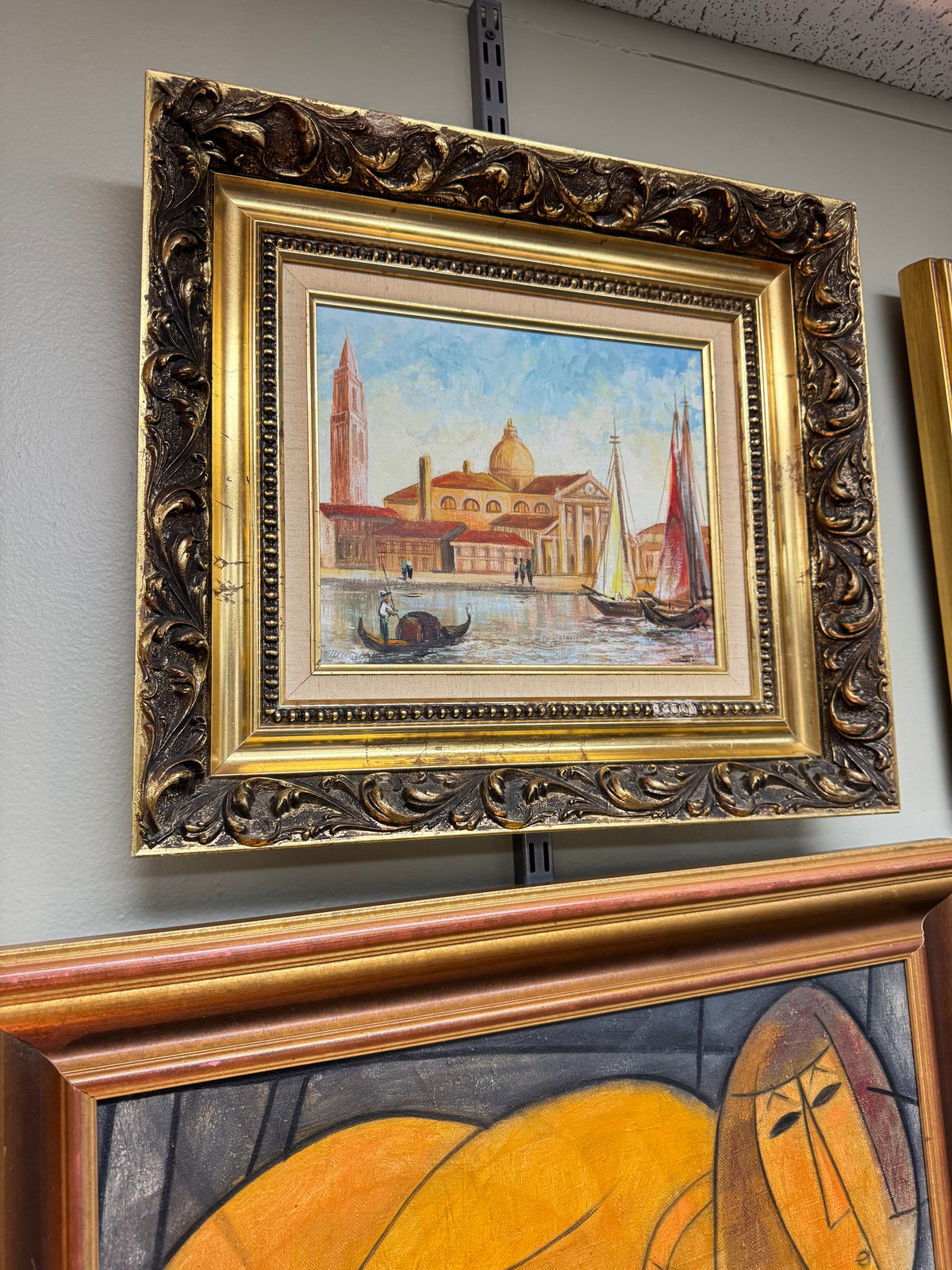 Vintage Signed Venice Oil Painting on Canvas – Ornate Gold Frame 20"x18"