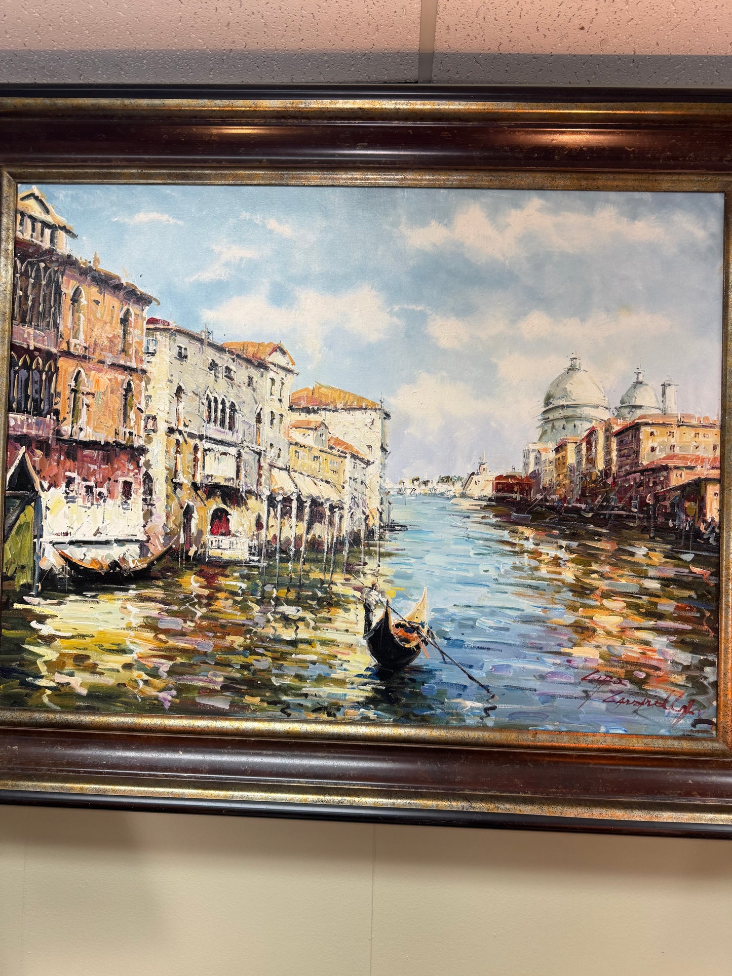 Large Framed Oil Painting Venice Canal Gondola Scene Signed 58x46 Local Pickup Only