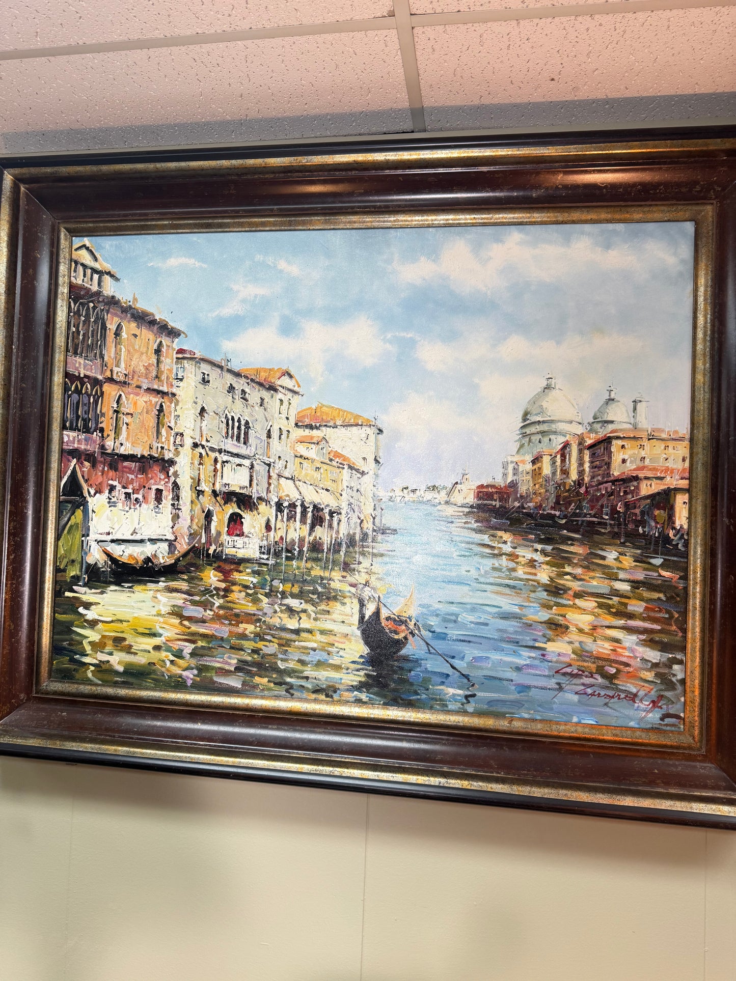 Large Framed Oil Painting Venice Canal Gondola Scene Signed 58x46 Local Pickup Only