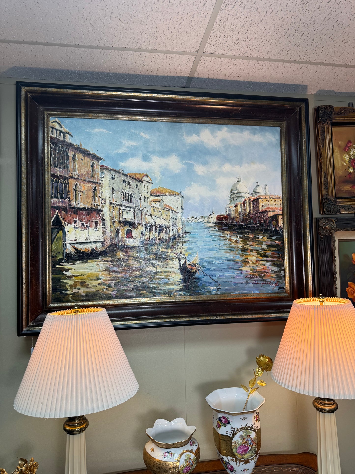 Large Framed Oil Painting Venice Canal Gondola Scene Signed 58x46 Local Pickup Only