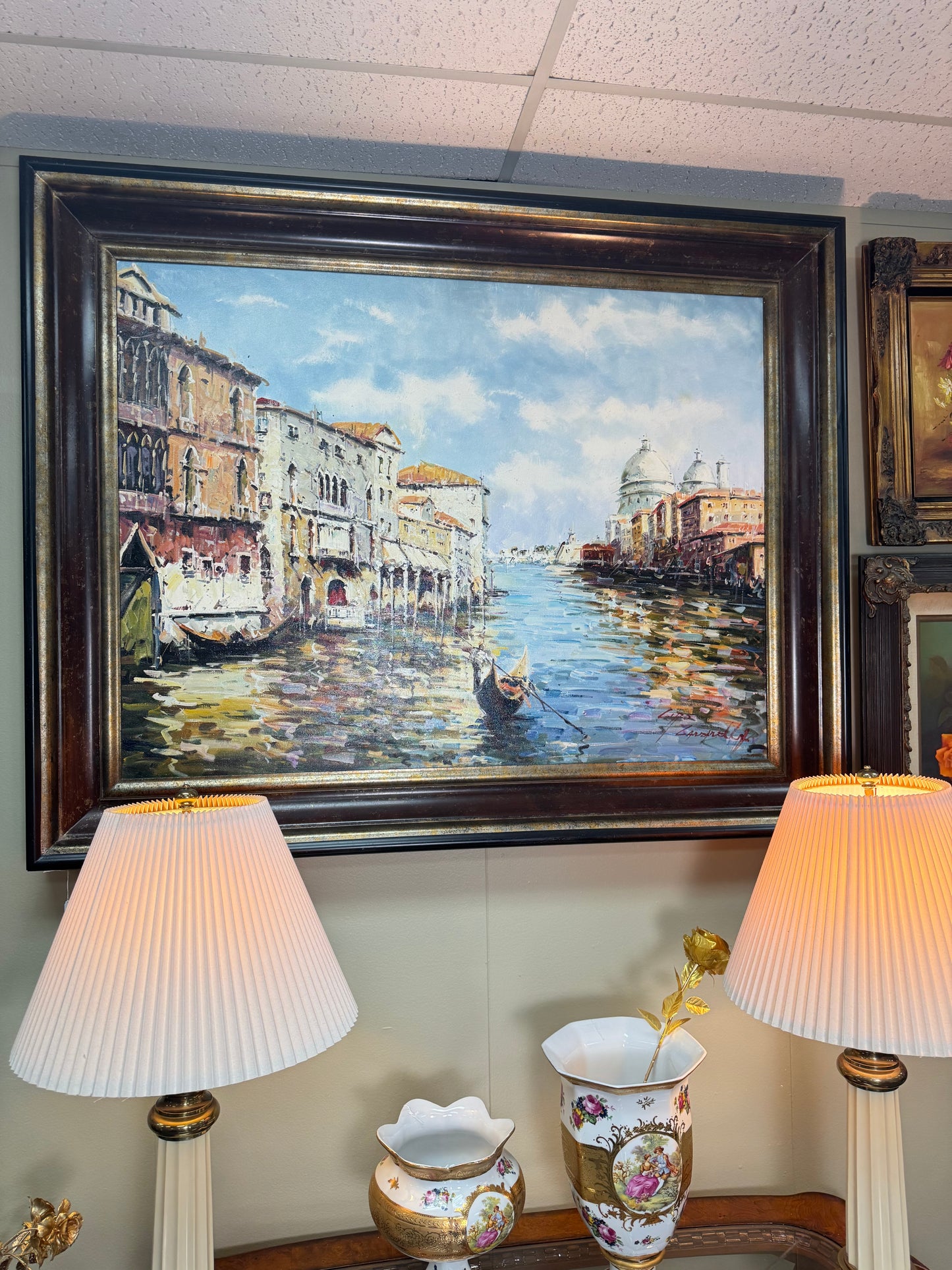 Large Framed Oil Painting Venice Canal Gondola Scene Signed 58x46 Local Pickup Only