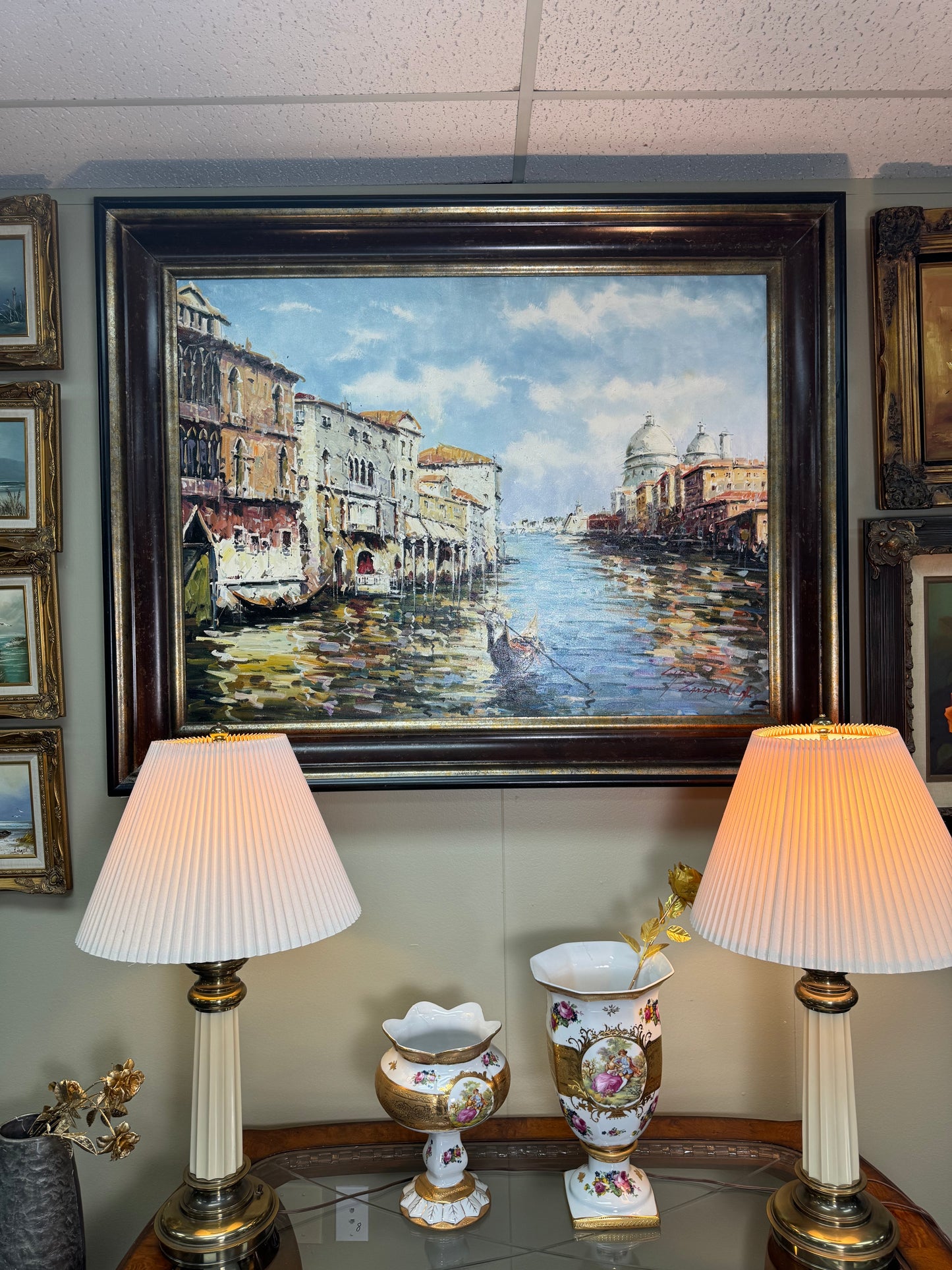 Large Framed Oil Painting Venice Canal Gondola Scene Signed 58x46 Local Pickup Only