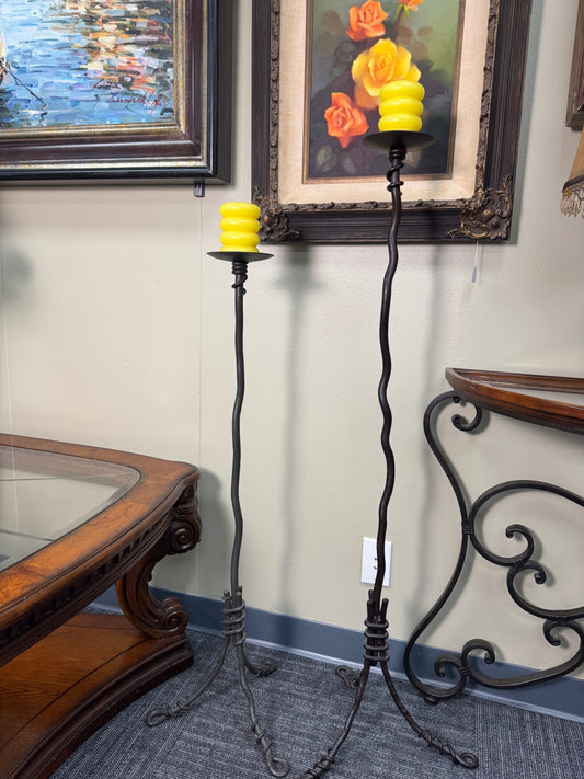 Tall Wrought Iron Floor Candle Holders Set of 2 Twisted Metal 48” & 40” LOCAL PICKUP
