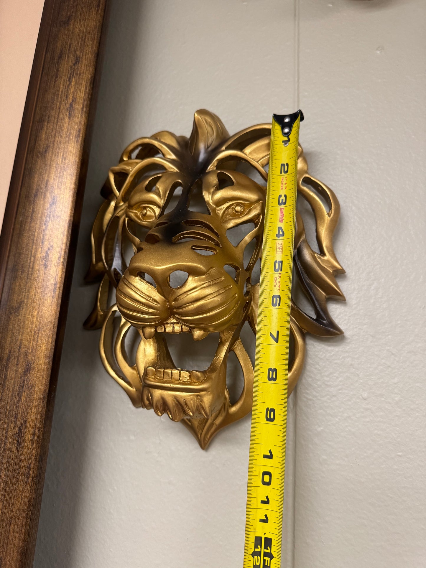 Gold Lion Head Wall Decor Set of 2 Resin Sculptures 10” & 7.5” Modern Wall Art
