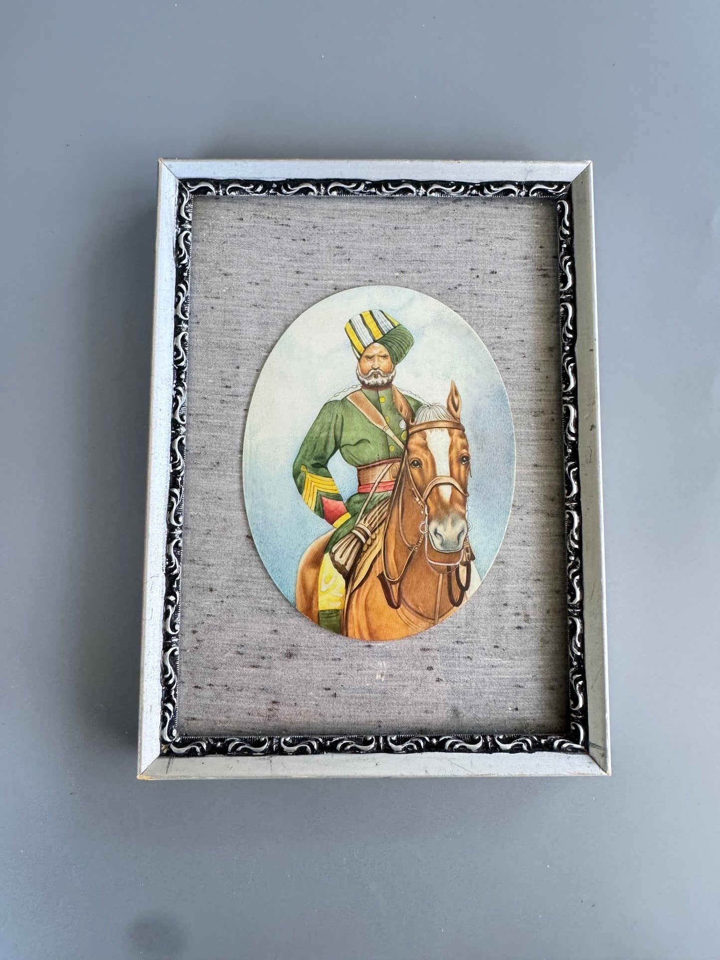 Vintage Indian Miniature Painting on Panel Rajput Horse Rider Framed Art 8"x6"