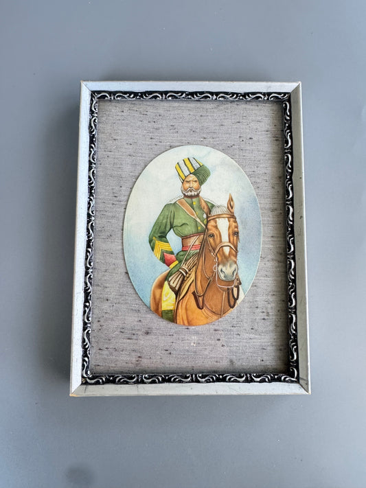 Vintage Indian Miniature Painting on Panel Rajput Horse Rider Framed Art 8"x6"