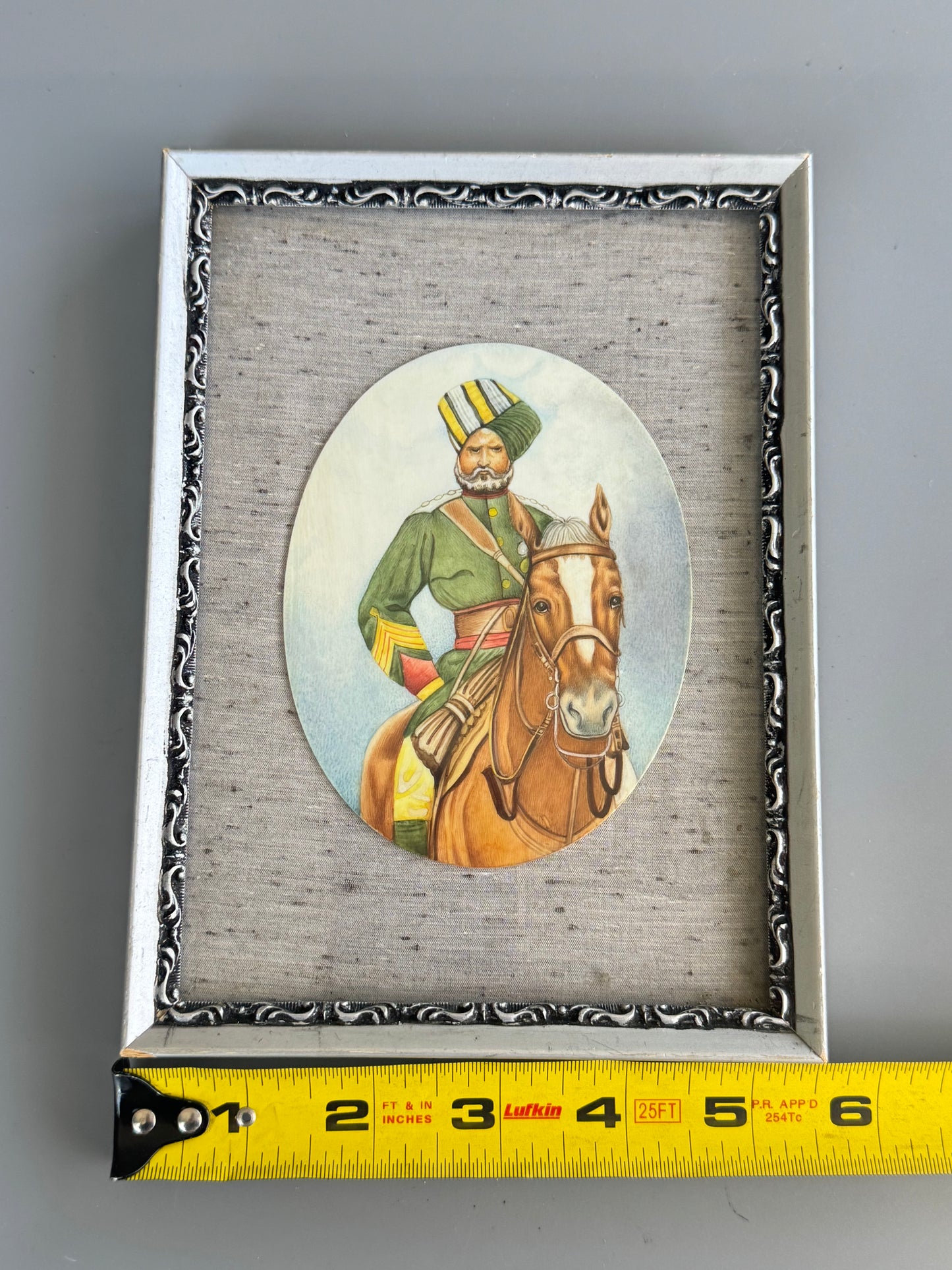 Vintage Indian Miniature Painting on Panel Rajput Horse Rider Framed Art 8"x6"