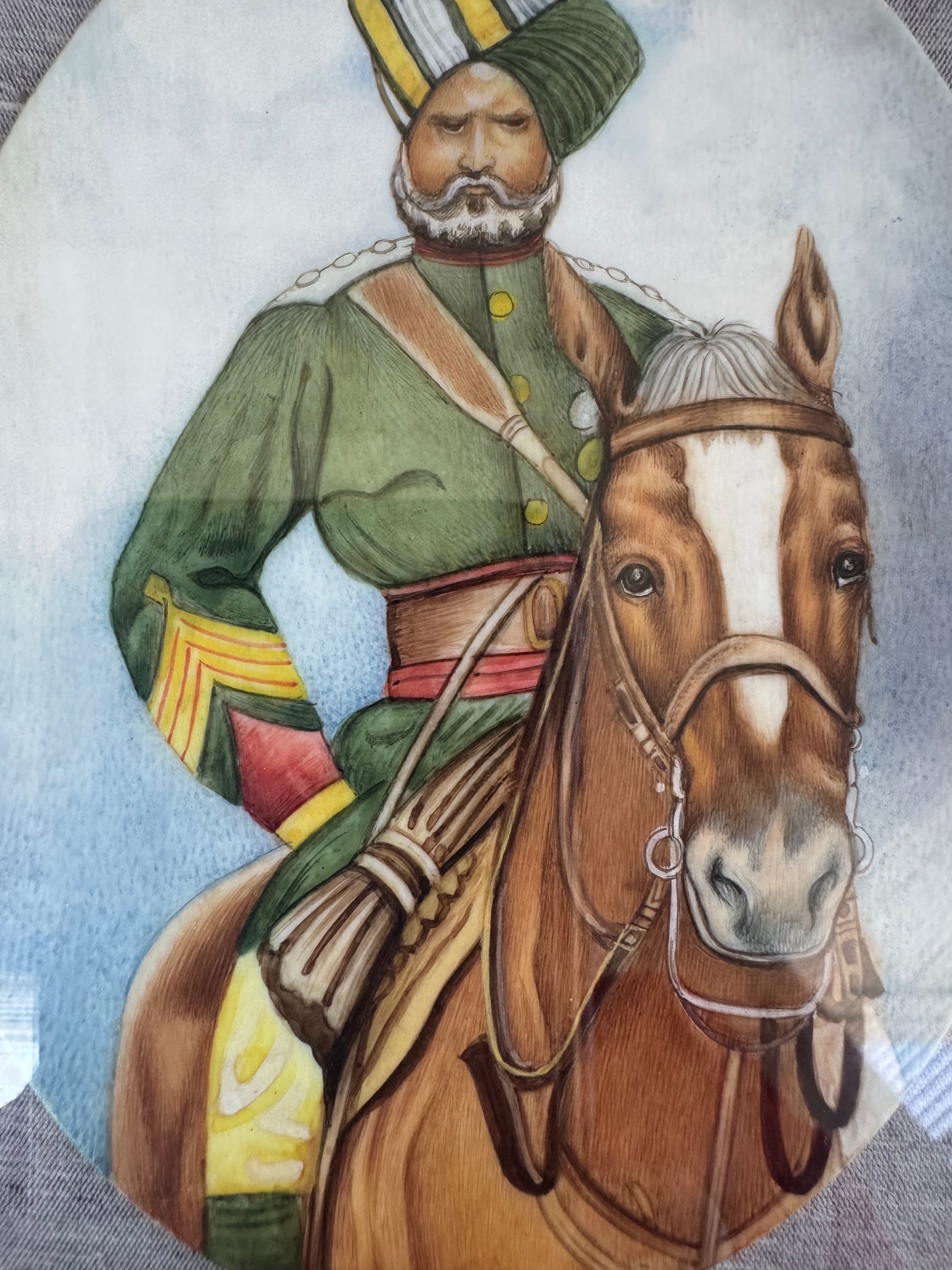 Vintage Indian Miniature Painting on Panel Rajput Horse Rider Framed Art 8"x6"