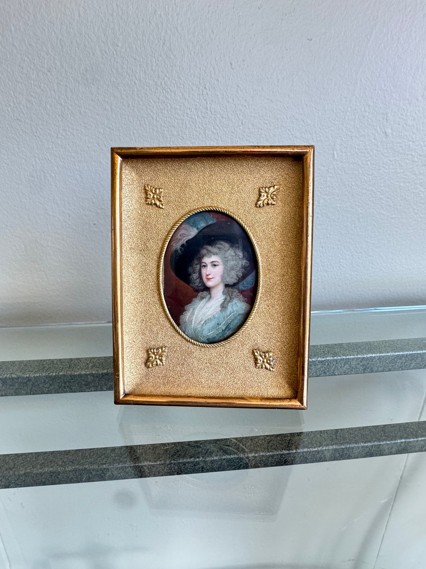 Vintage Style Lady Portrait Miniature Framed Tabletop Picture Gold Easel Frame 6”x5"