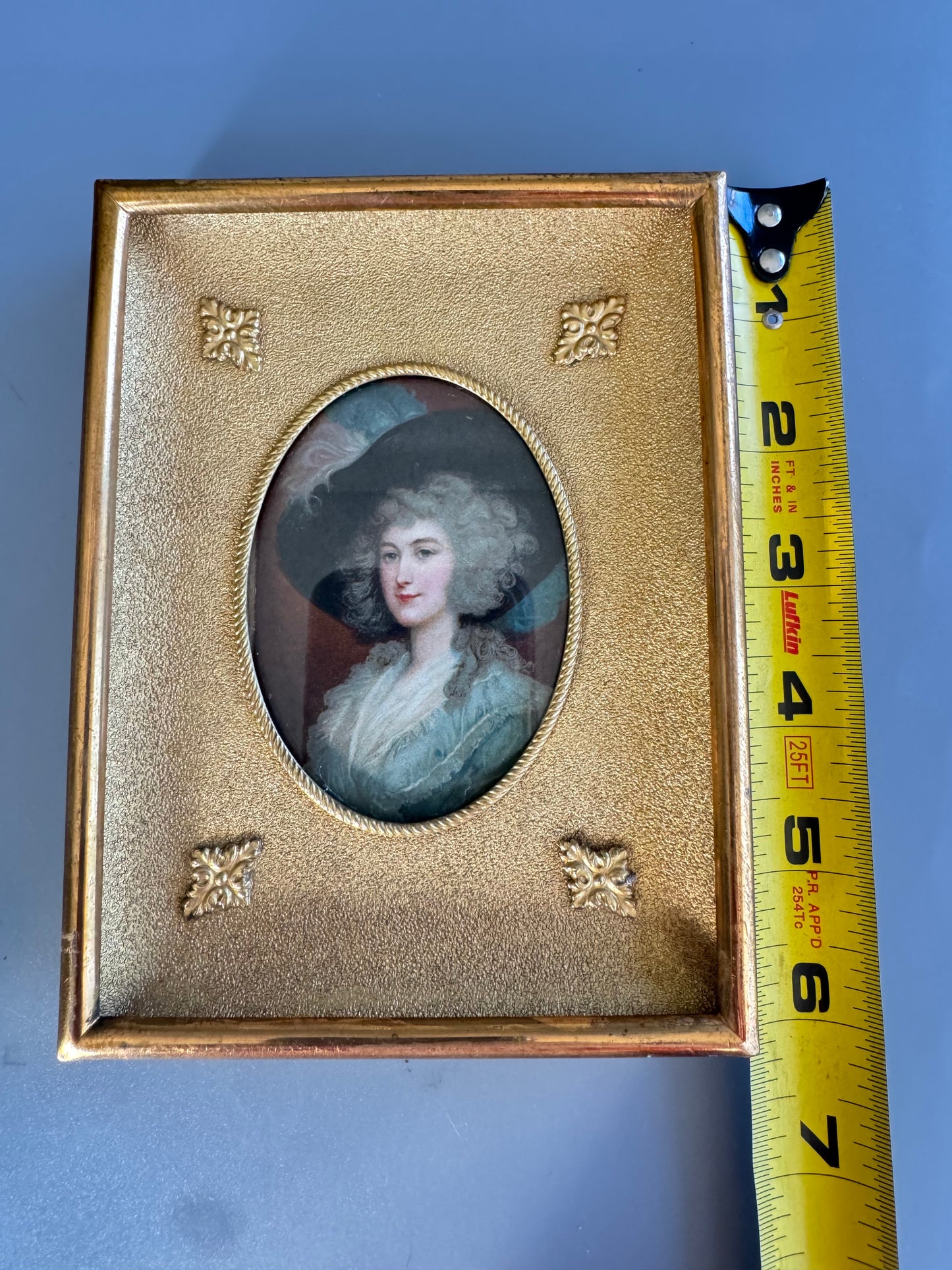 Vintage Style Lady Portrait Miniature Framed Tabletop Picture Gold Easel Frame 6”x5"