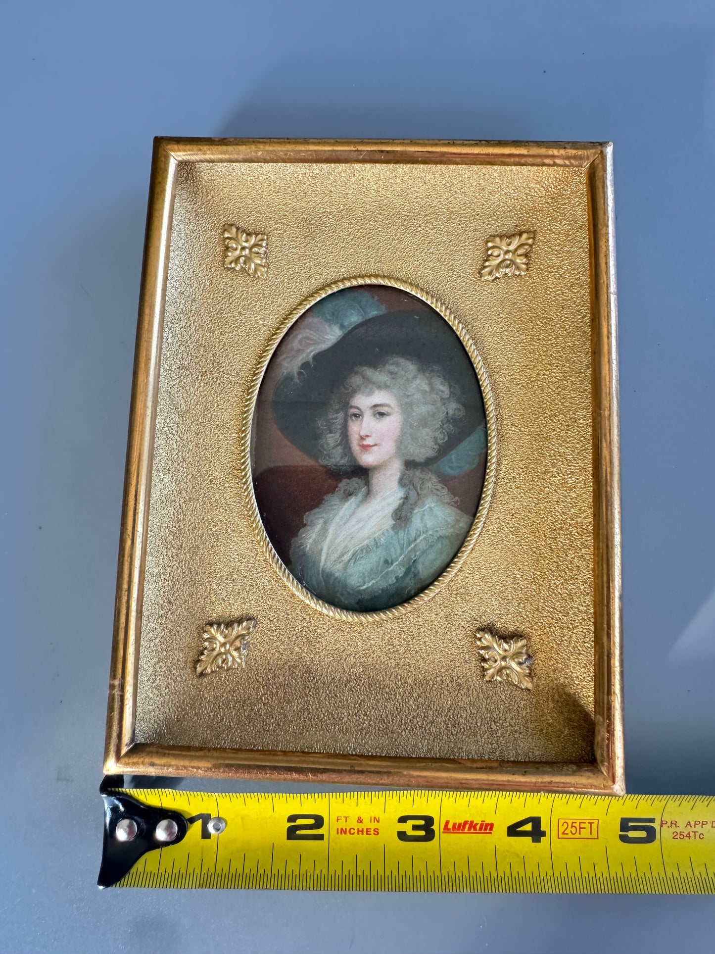 Vintage Style Lady Portrait Miniature Framed Tabletop Picture Gold Easel Frame 6”x5"